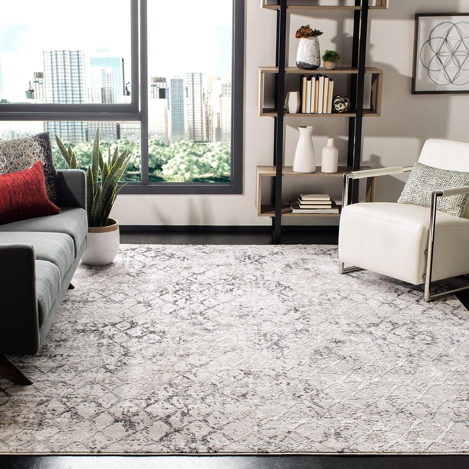 SAFAVIEH Amelia Roslyn Abstract Distressed Area Rug, Grey/Light Grey, 11' x 11' Square
