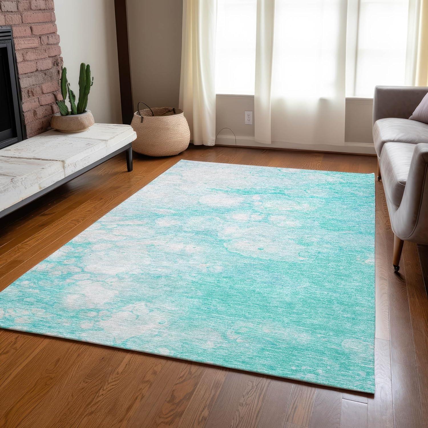 Addison Rugs Chantille Indoor/Outdoor Transitional Abstract Aqua Washable Rectangle Rug, 2'6" x 3'10"