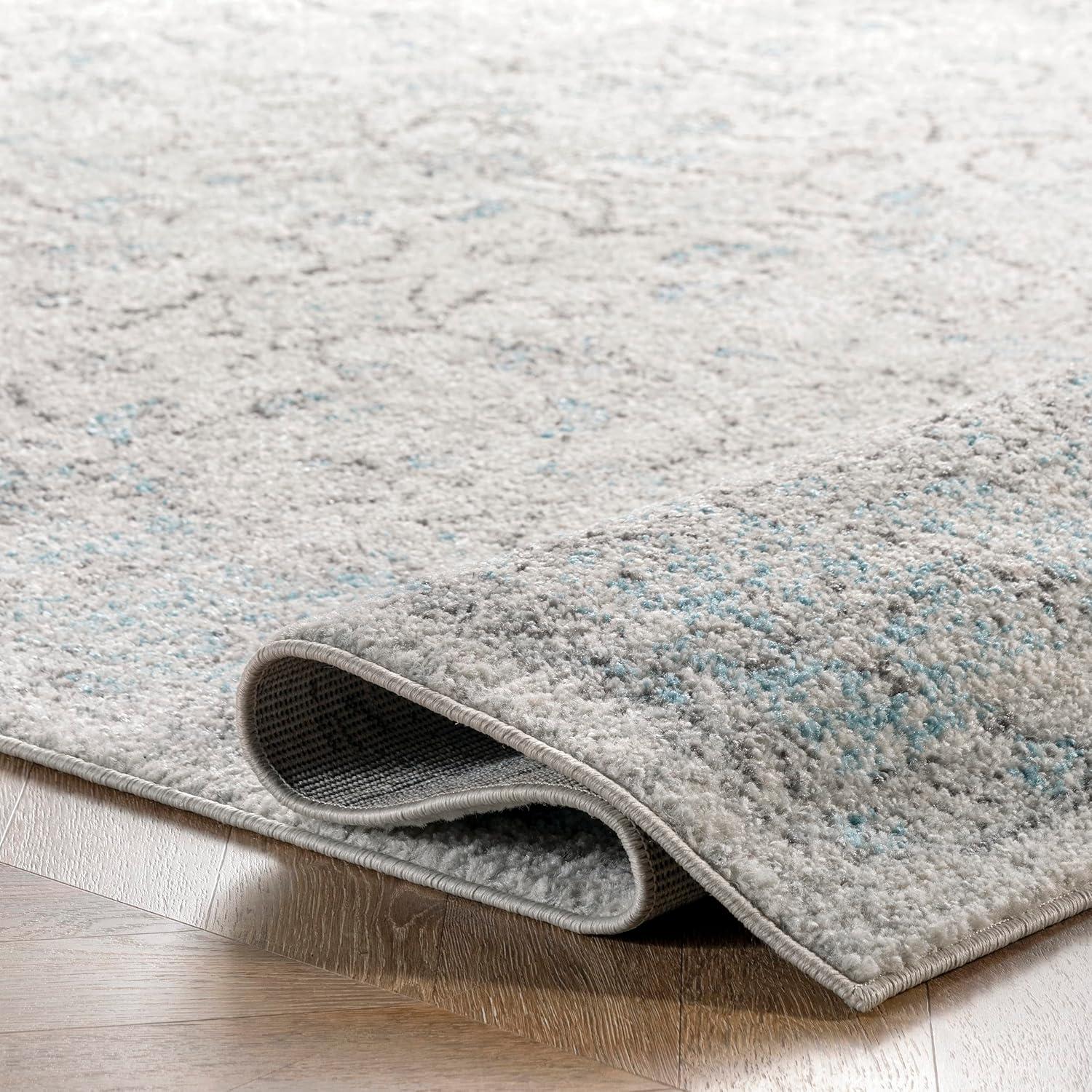 Aqua and Gray Floral Synthetic Reversible Runner Rug, 2' x 6'