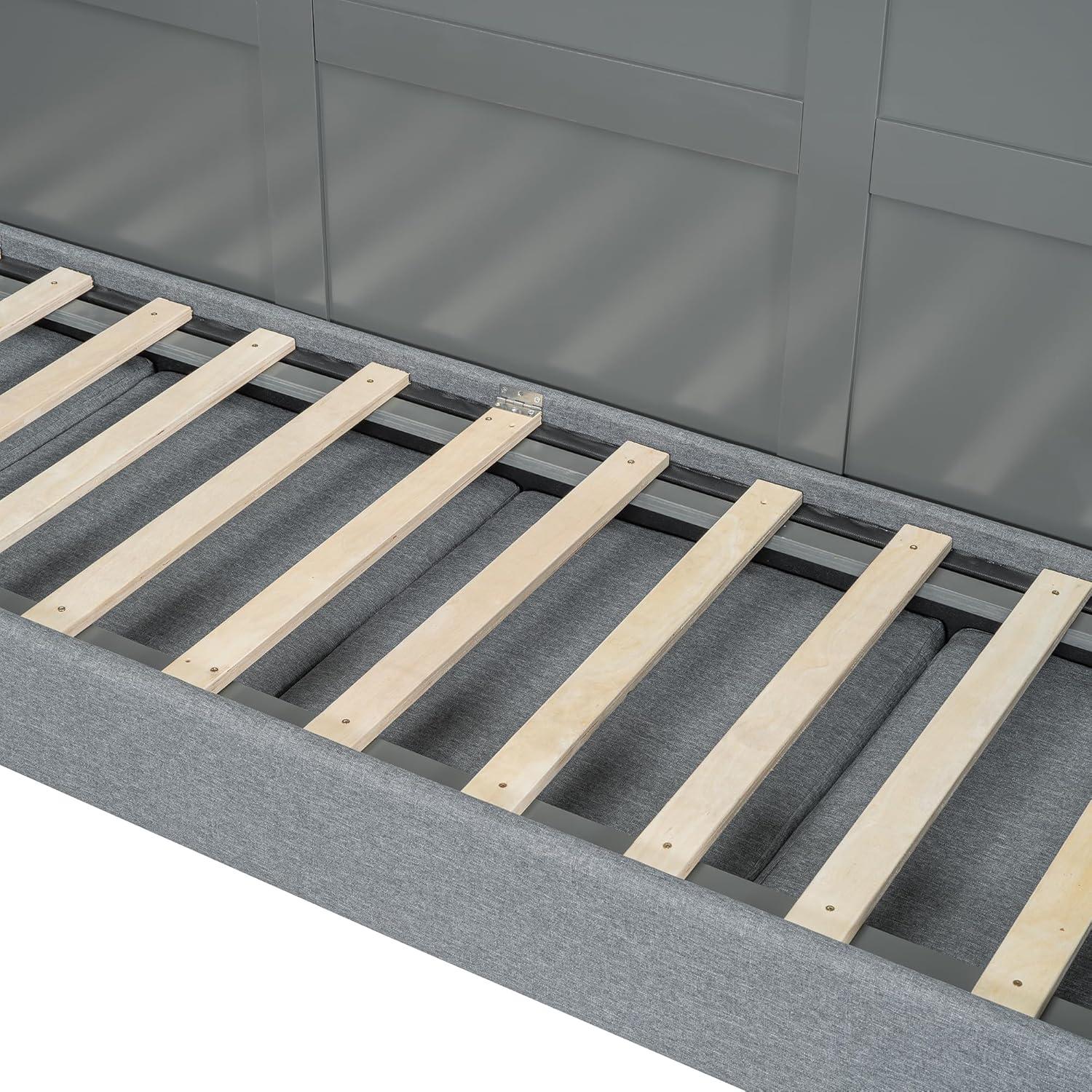 Harper & Bright Designs Queen Murphy Bed with Couch and Storage Shelves, Wood Murphy Bed Cabinet with Storage and Sofa, Folding Murphy Wall Bed Cabinet, Gray