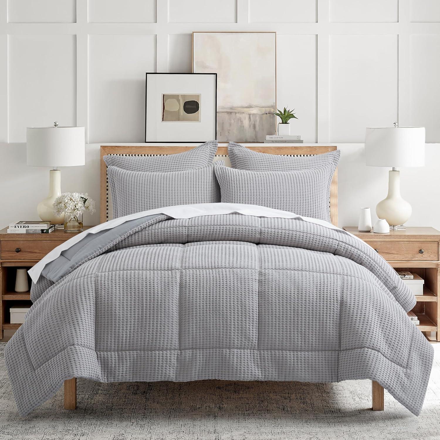 Mills Waffle Grey Pewter Full/Queen Comforter Set - Levtex Home