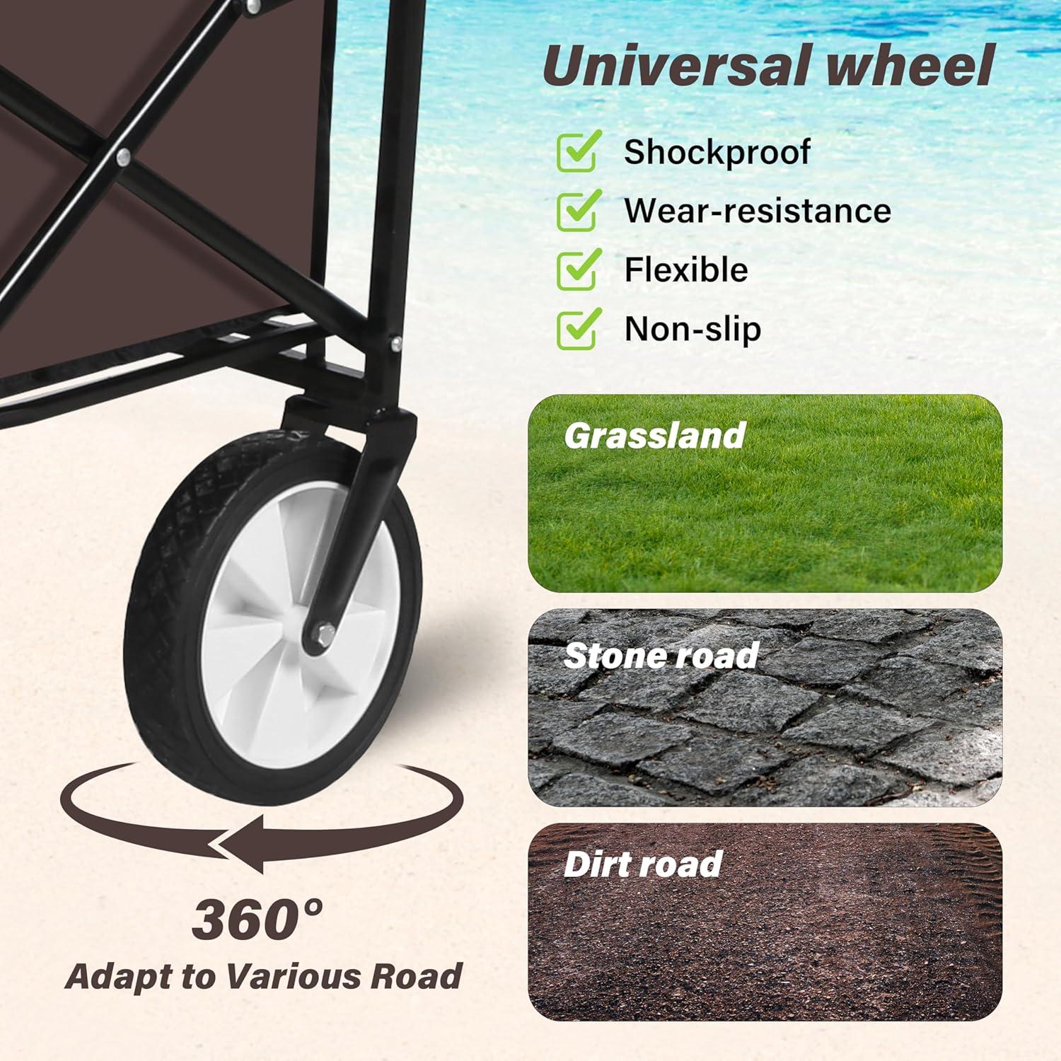 Brown Collapsible Garden Wagon with Swivel Wheels