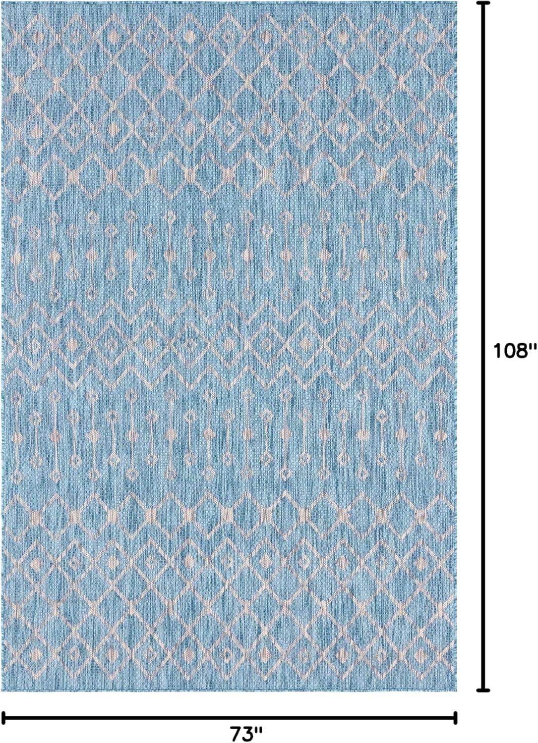 Light Aqua Trellis 6' x 9' Easy-Care Outdoor Rug