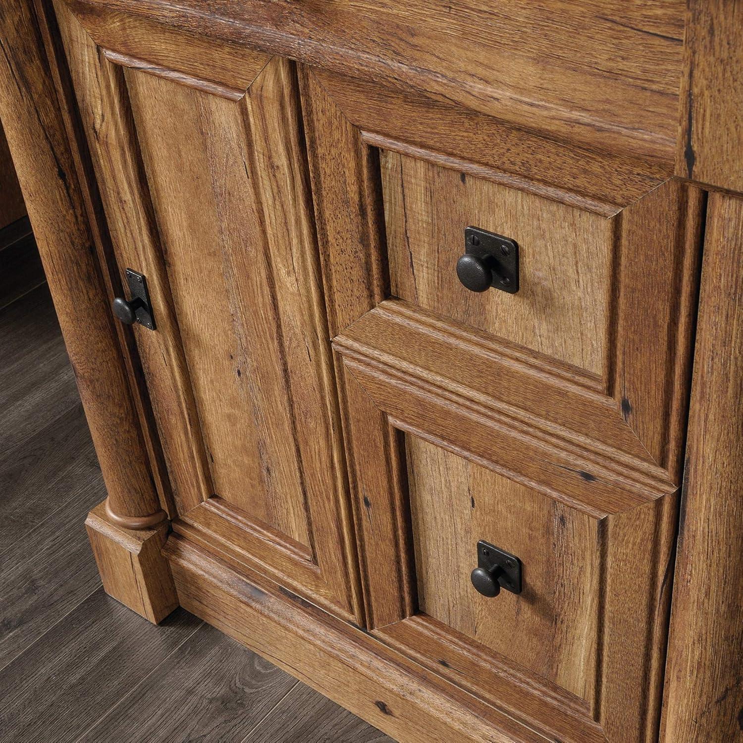 Palladia Computer Desk and Hutch Vintage Oak - Sauder: Home Office Workstation, Easy Glide Drawer