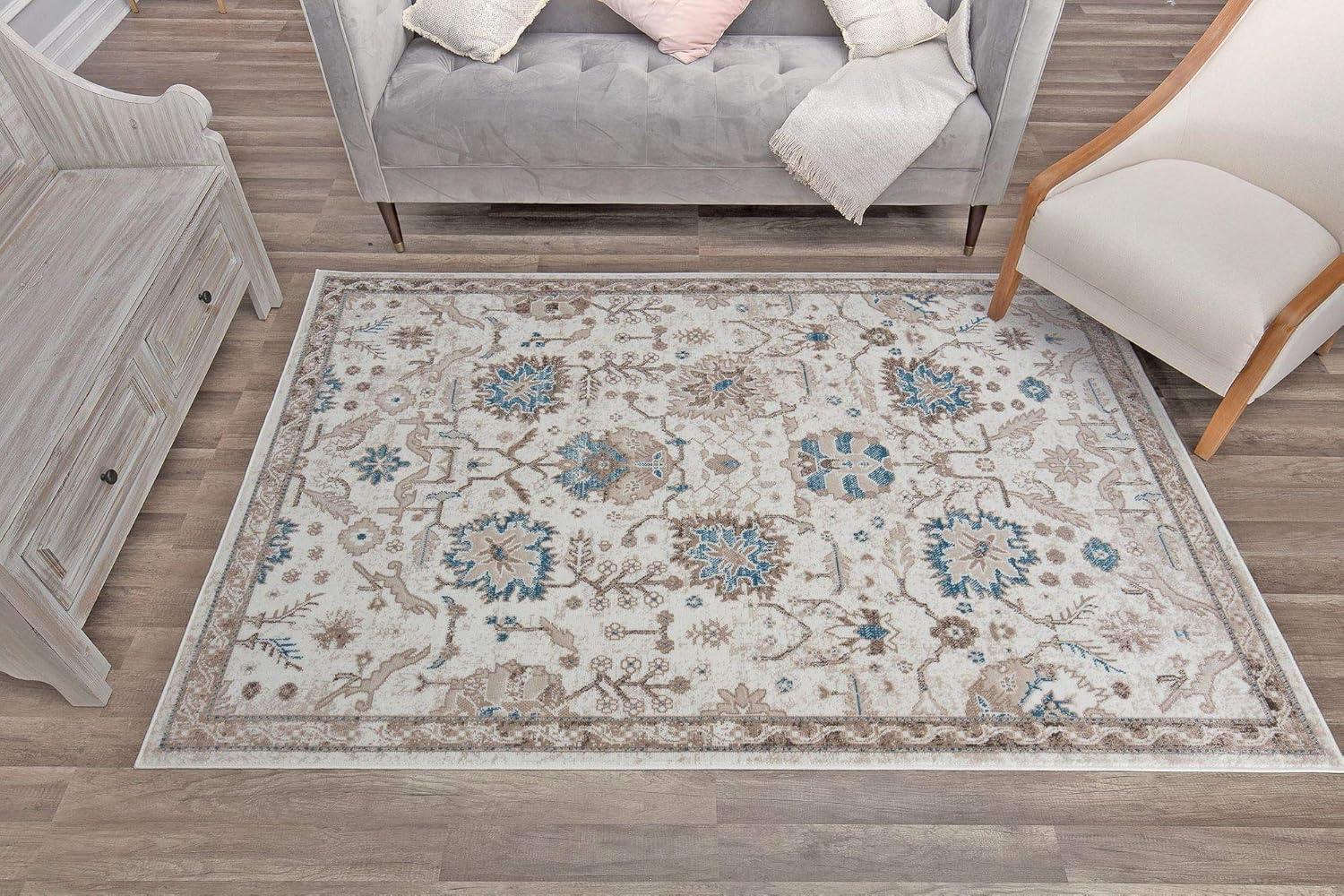Rugs America Freida FY55B Honeysuckle Vintage Farmhouse Cream Area Rug for Dining Room Rug Neutral Rug Living Room Rug Kitchen, 2'6"x8'