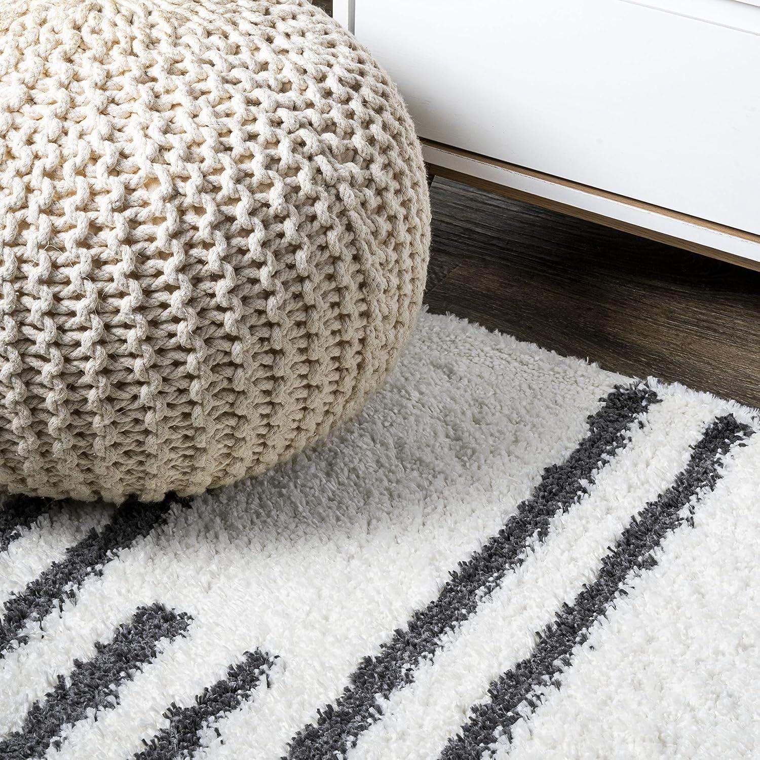 Petra Stripe Geometric Shag Area Rug - JONATHAN Y