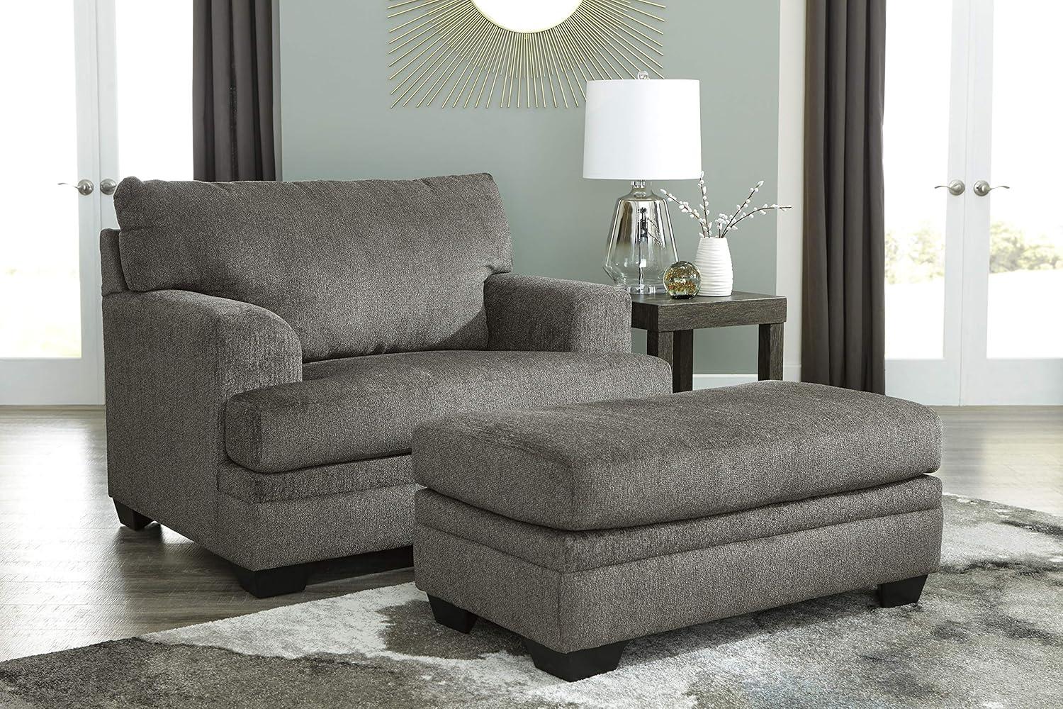 Slate Gray Textured Fabric Contemporary Chair and a Half