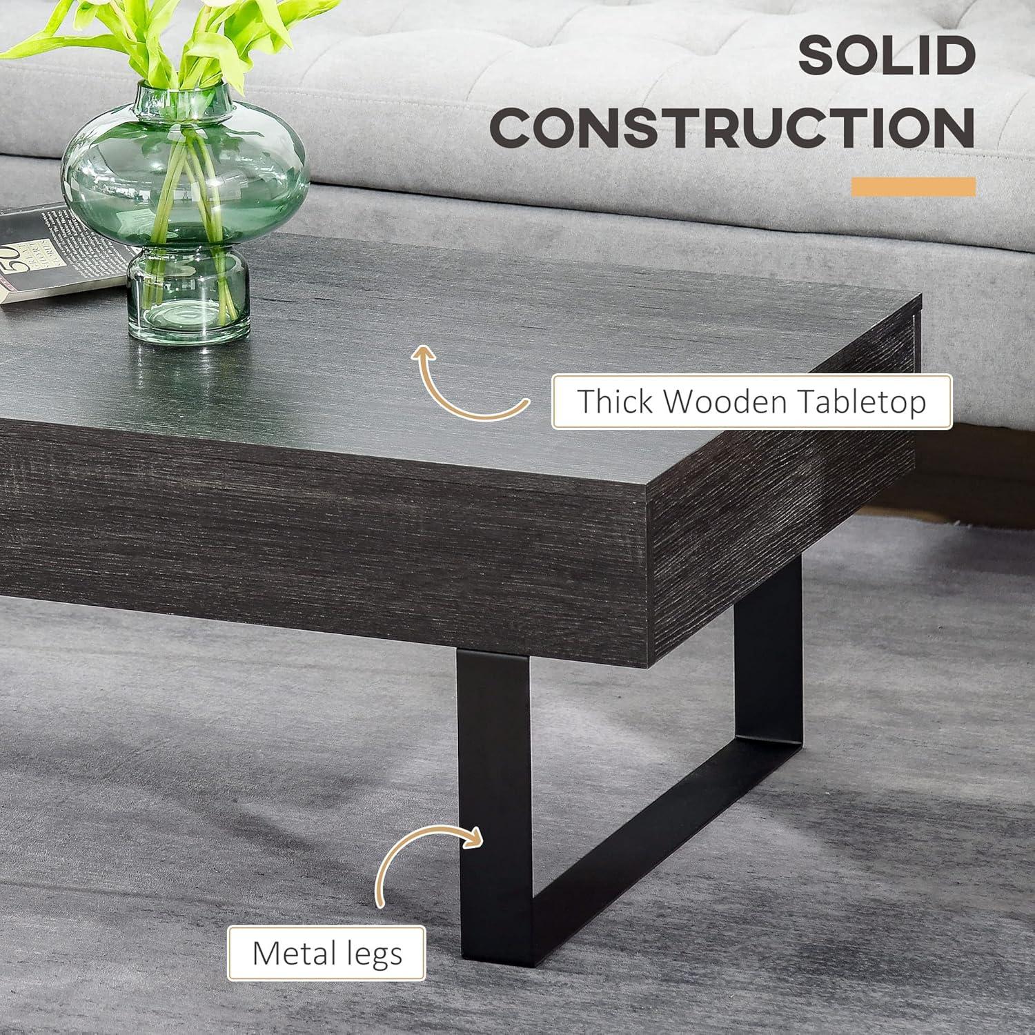 HomCom Industrial Coffee Table with Storage Drawer & Solid Metal Frame, Dark Grey