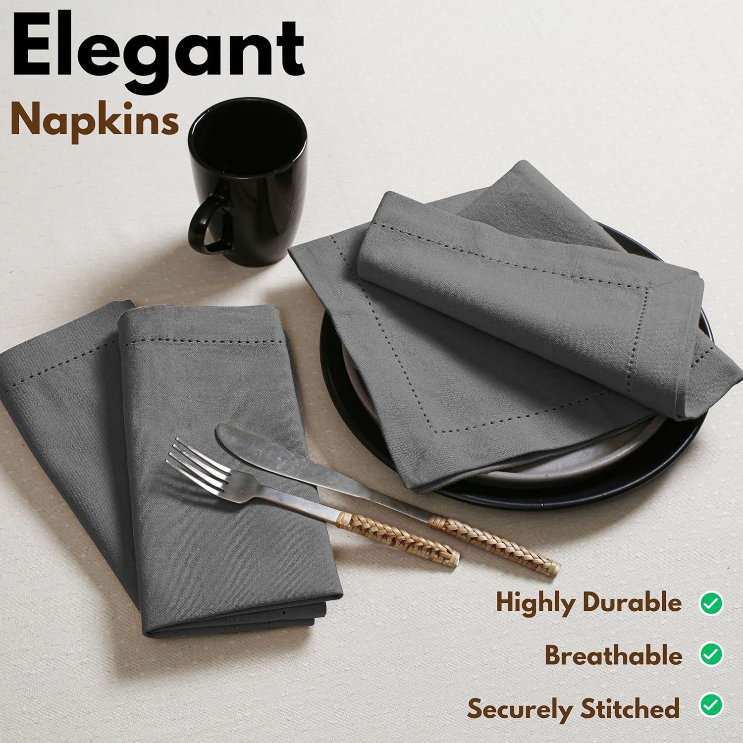 Native Fab 100% Cotton Hemstitch Dinner Cloth Napkin 18" Set of 12 - Gray