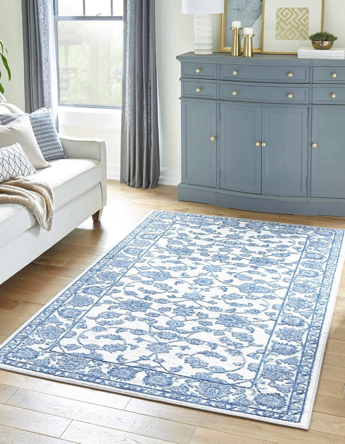 Unique Loom Boston Collection Area Rug - Floral (3' 3" x 5' 3" Rectangle White Blue/Gray)