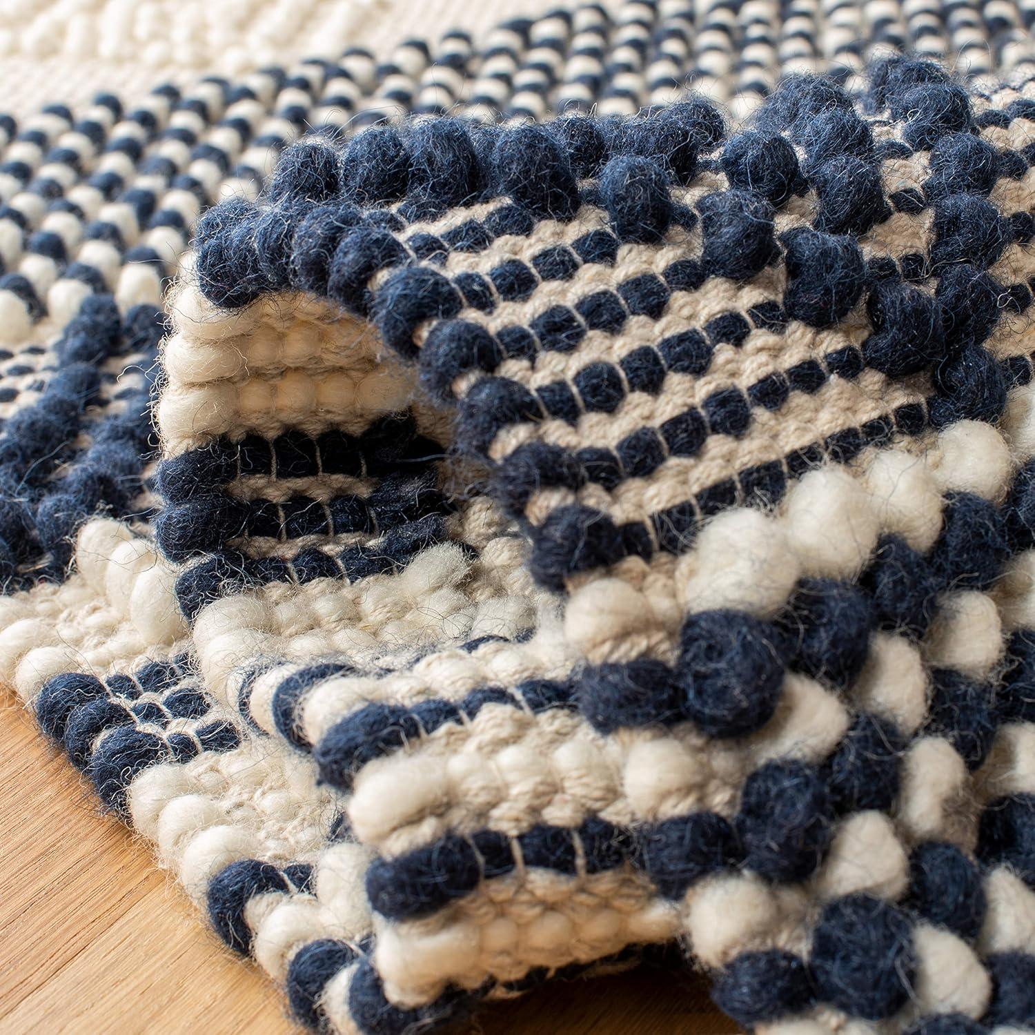 Southwestern Hand Woven Wool/Cotton Southwestern Rug in Dark Navy/Ivory