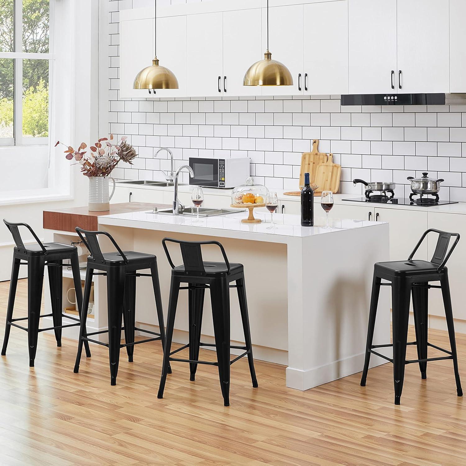 Yaheetech 26" Stackable Low Back Metal Counter Height Bar Stools with Footrest, Set of 4