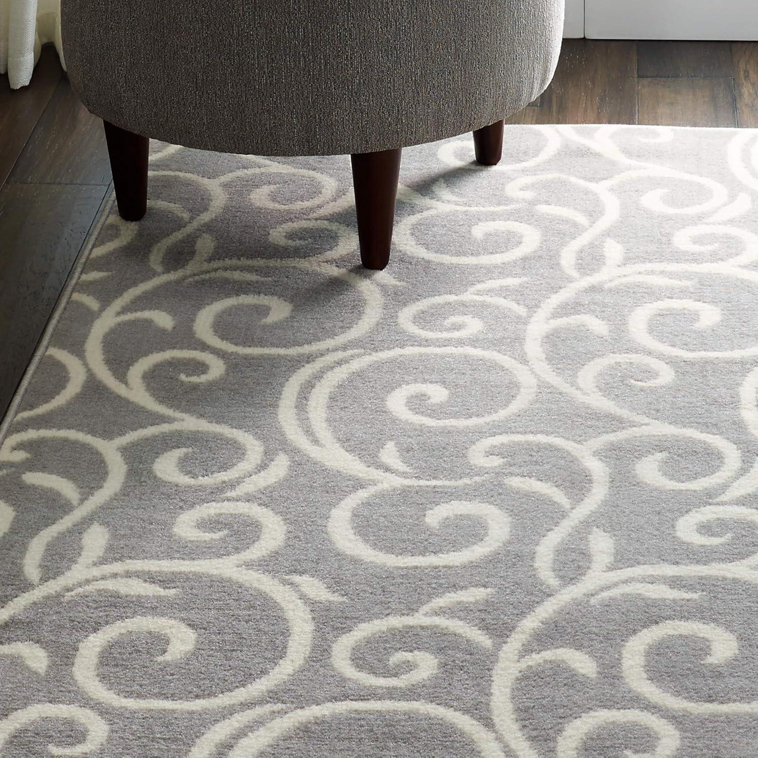 Nourison Grafix 3'9" x 5'9" (4' x 6') Grey Area Rug Bohemian Contemporary Botanical by Nourison