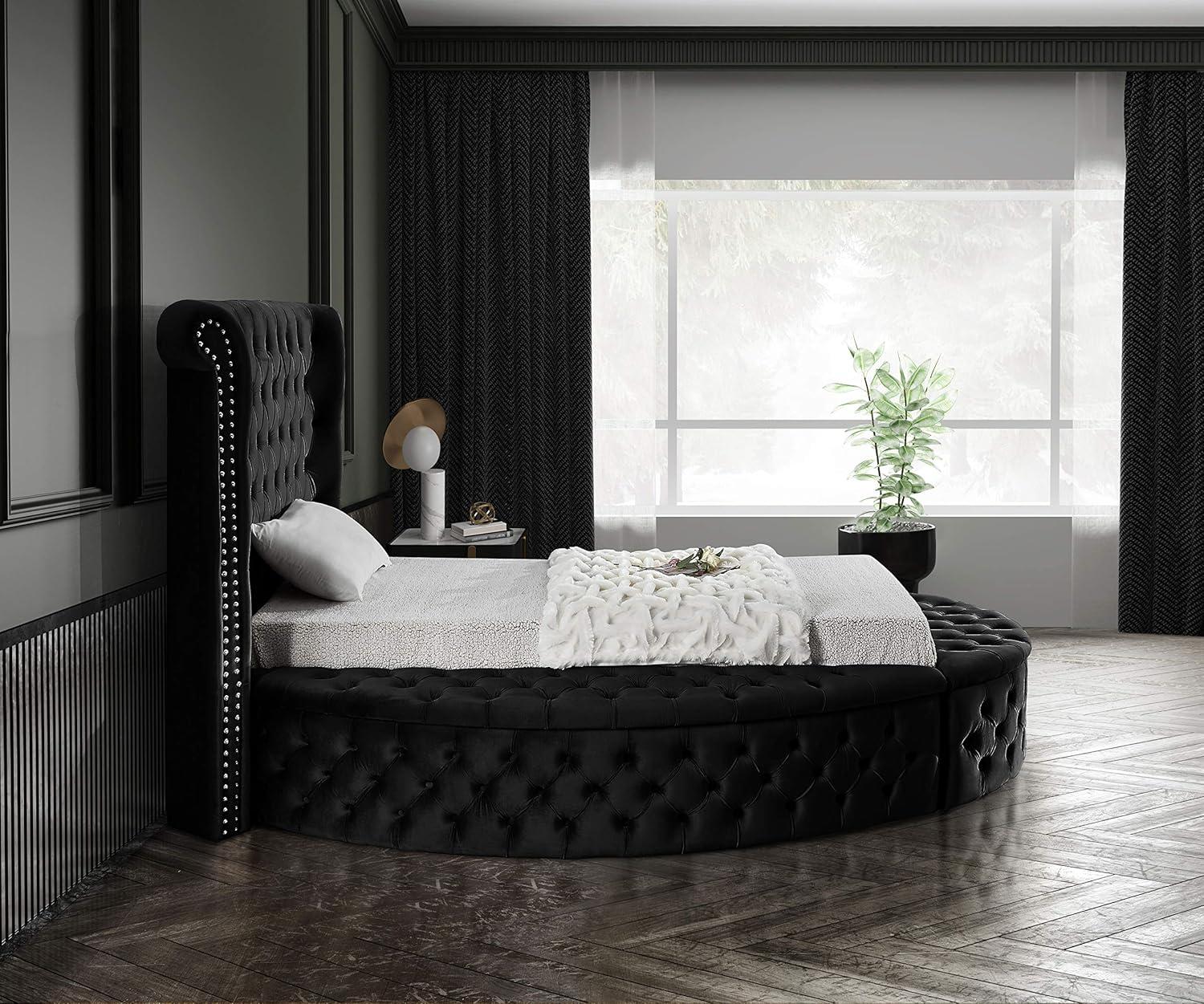 Luxus Black Velvet Twin Bed with Tufted Upholstery and Storage