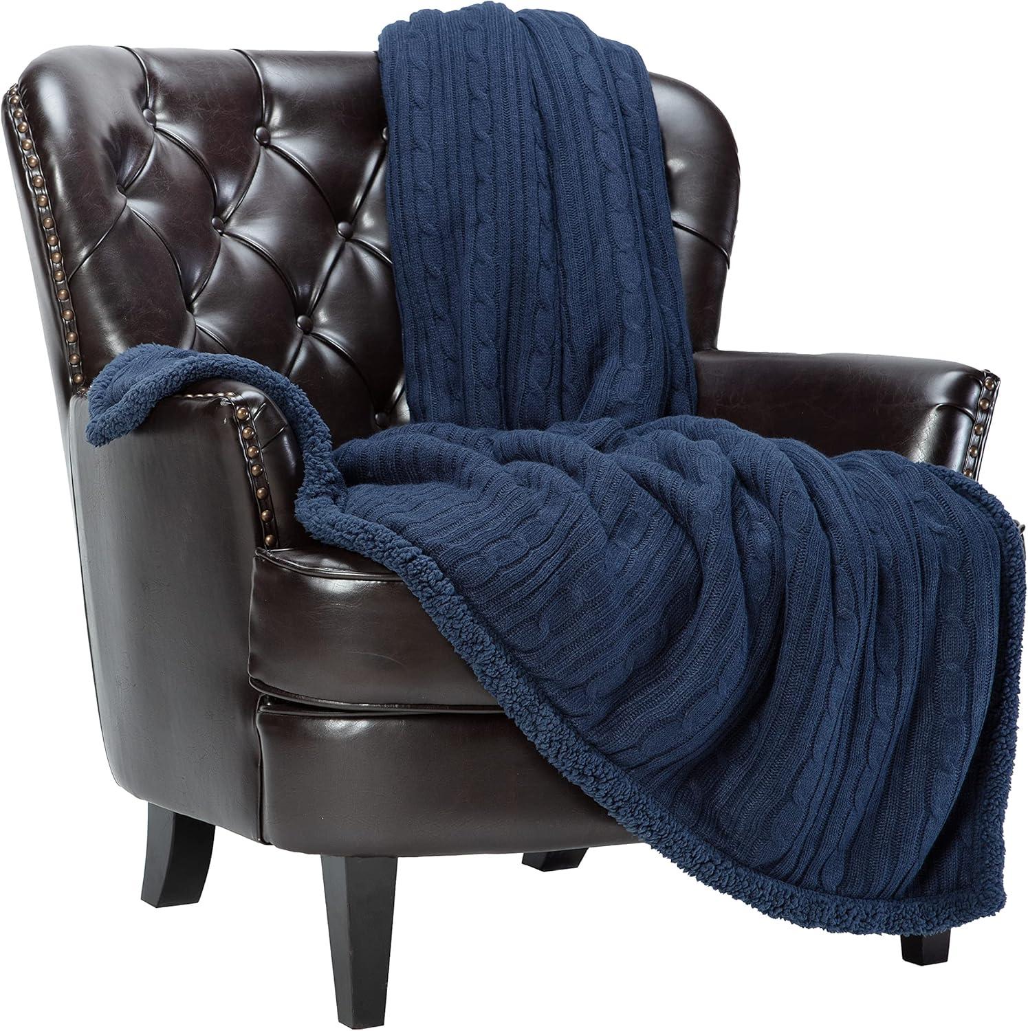 Chanasya Cable Knit Throw Blanket with Plush Faux Shearling Side