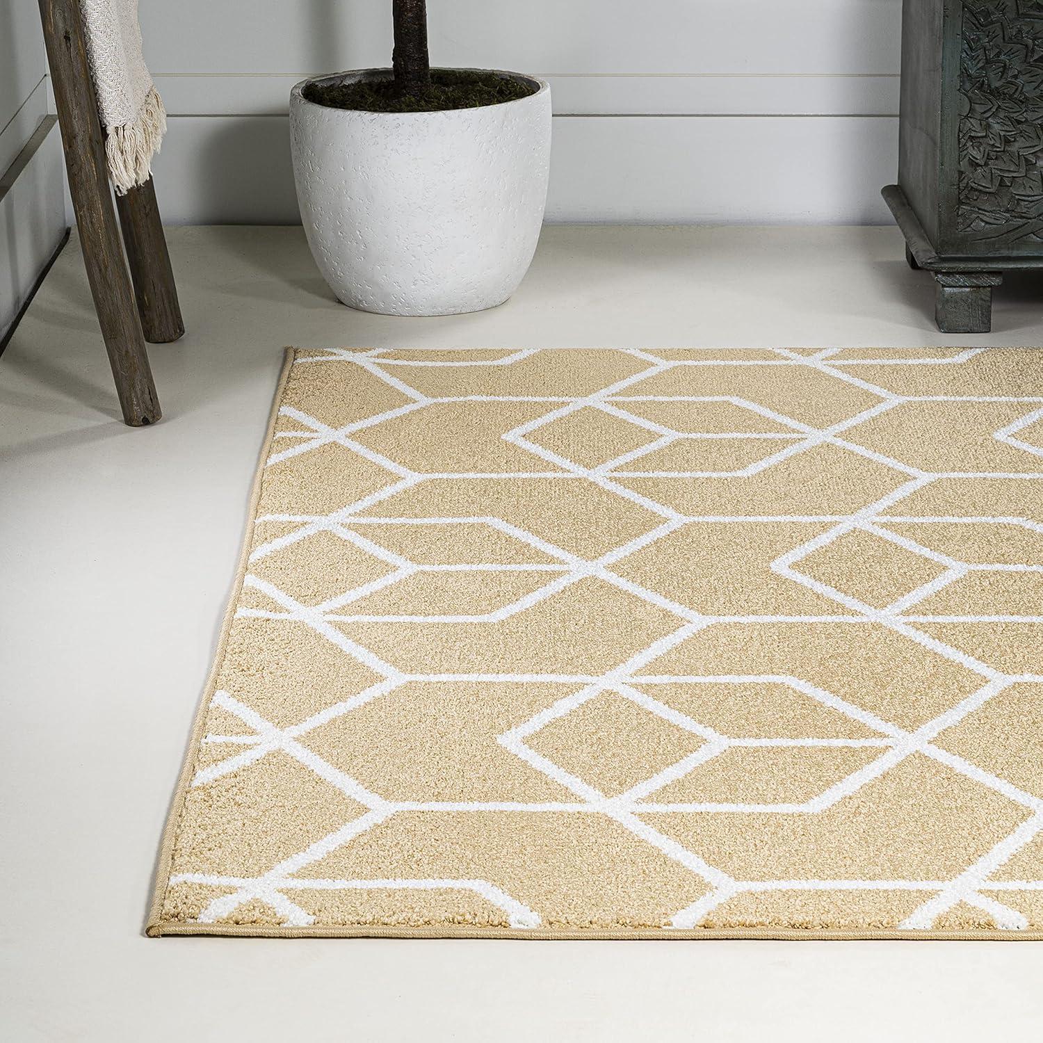 5'x8' Tumbling Blocks Modern Geometric Area Rug, Gold/White - JONATHAN Y