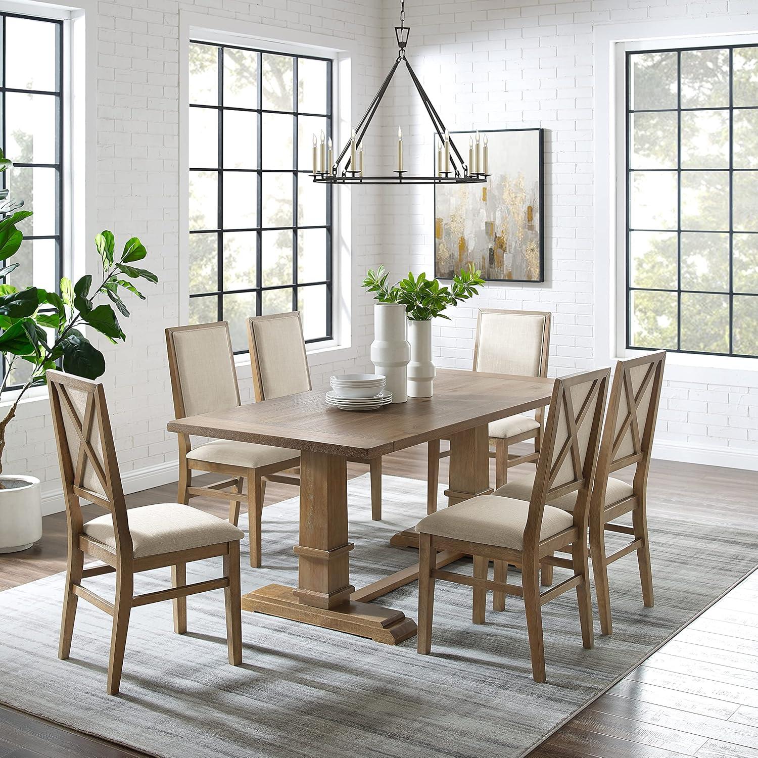 Joanna Rustic Brown 7-Piece Dining Set with Upholstered Chairs