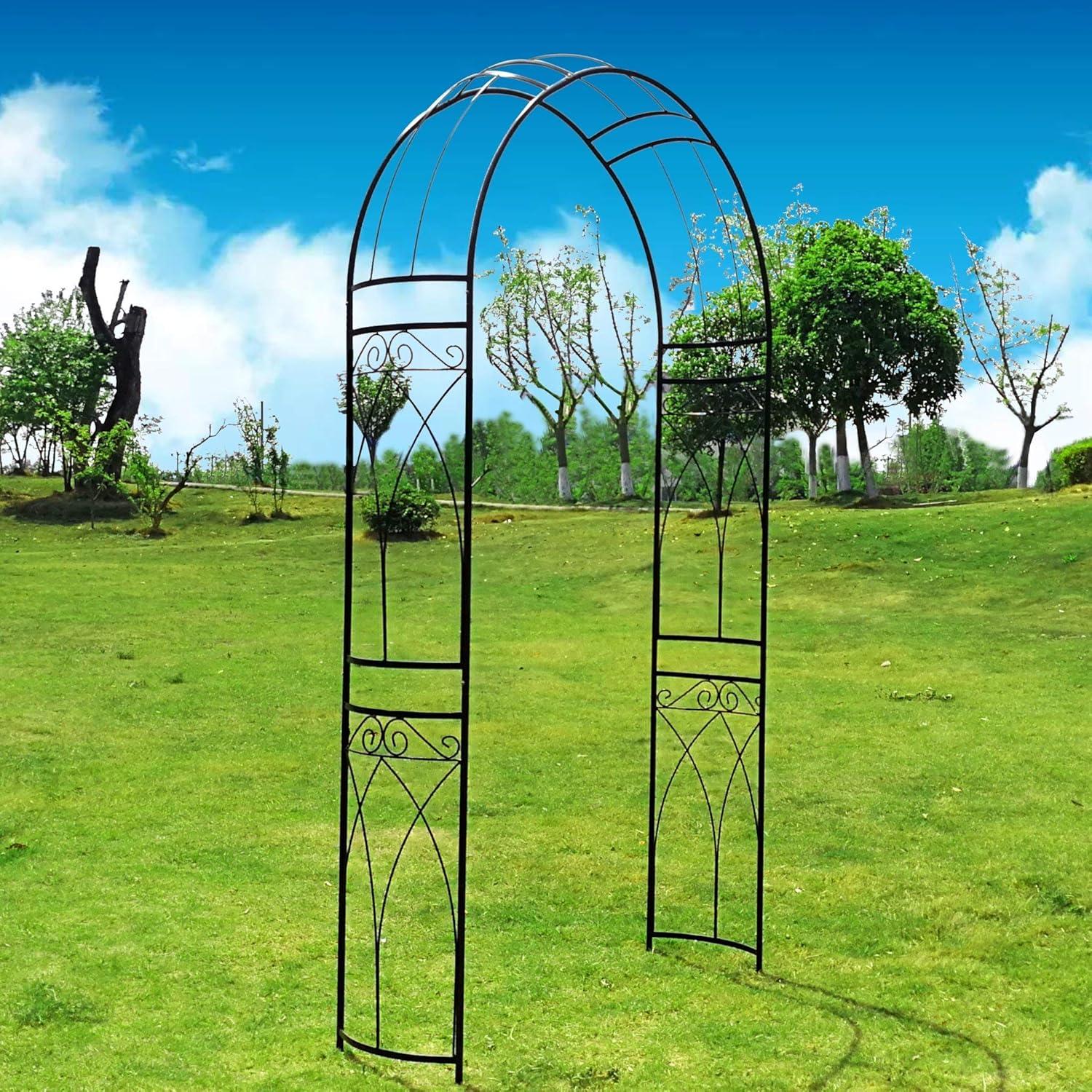 OUTOUR Stereoscopic Metal Garden Arch Arbor Arbour Archway with Graceful Curve for Climbing Plants Roses Vines, Outdoor Garden Lawn Backyard Patio, Wedding, Black