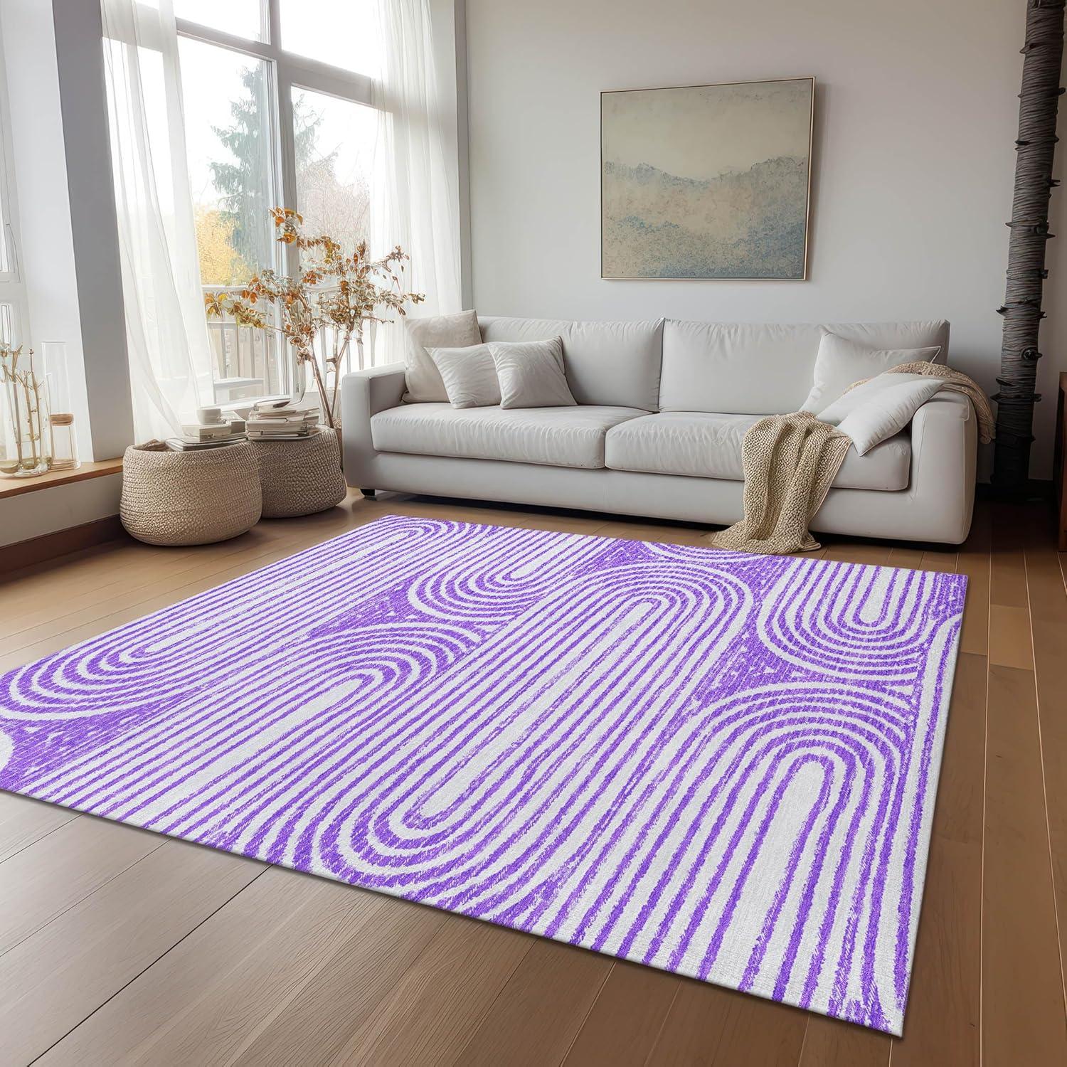 Purple Abstract Synthetic Reversible 3' x 5' Area Rug