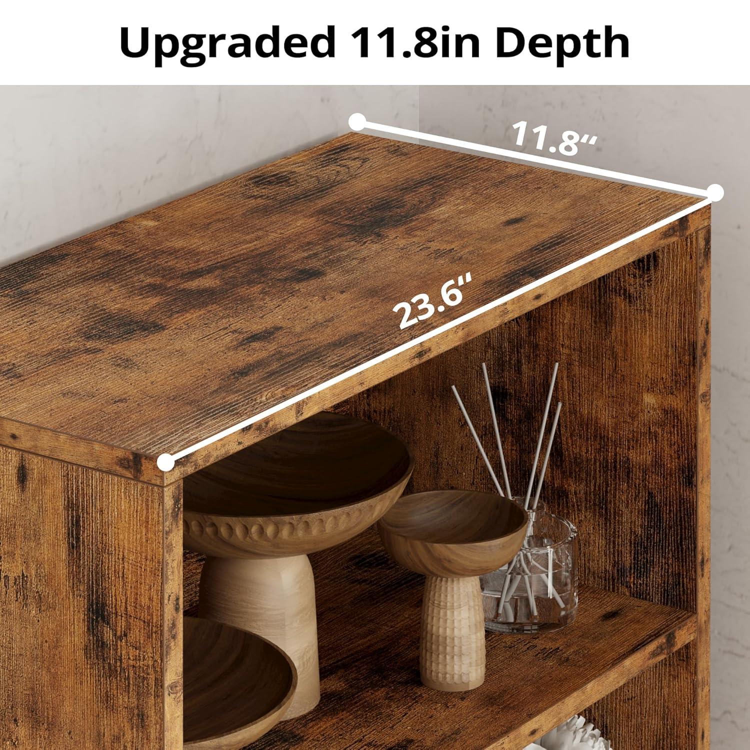 Industrial Bookshelves and Bookcases with Doors 11.8 in Depth Floor Standing 5 Shelf Display Storage Shelves Bookcase Home Decor Furniture for Home, Office, Living Room, Bedroom