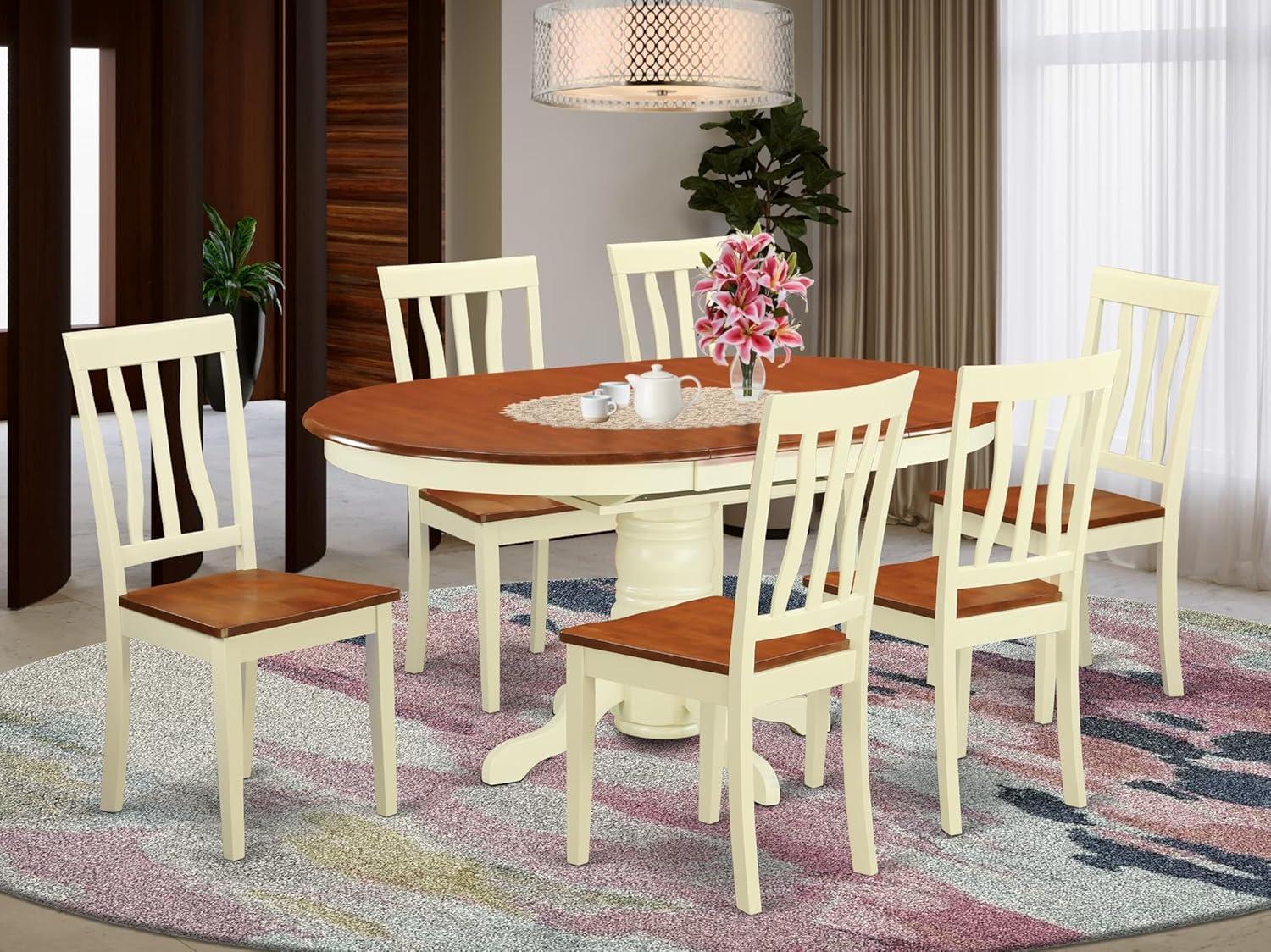 Buttermilk and Cherry 7-Piece Oval Dining Set with Wooden Chairs