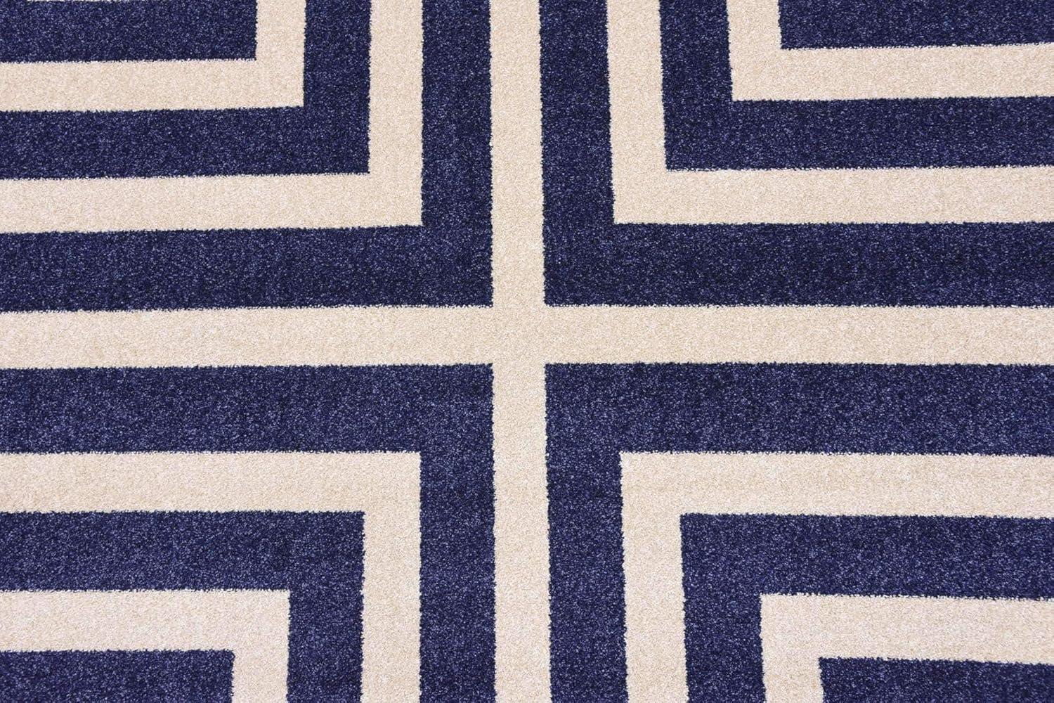 Unique Loom Greek Key Athens Rug Navy Blue/Beige 6' 1" x 9' Rectangle Geometric Modern Perfect For Living Room Bed Room Dining Room Office