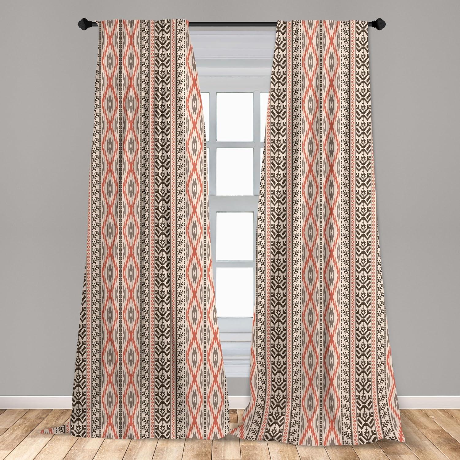 Ambesonne Southwestern Curtains, Native Art Borders, Pair of 28"x63", Multicolor