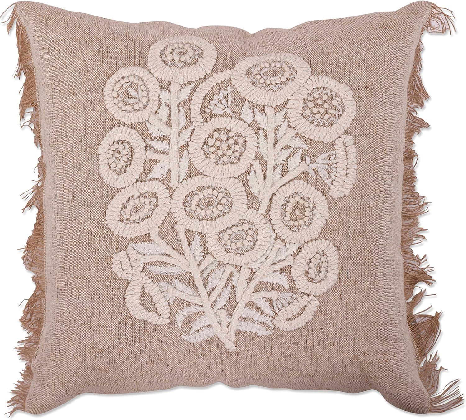 Fringed Cotton Blend Throw Pillow