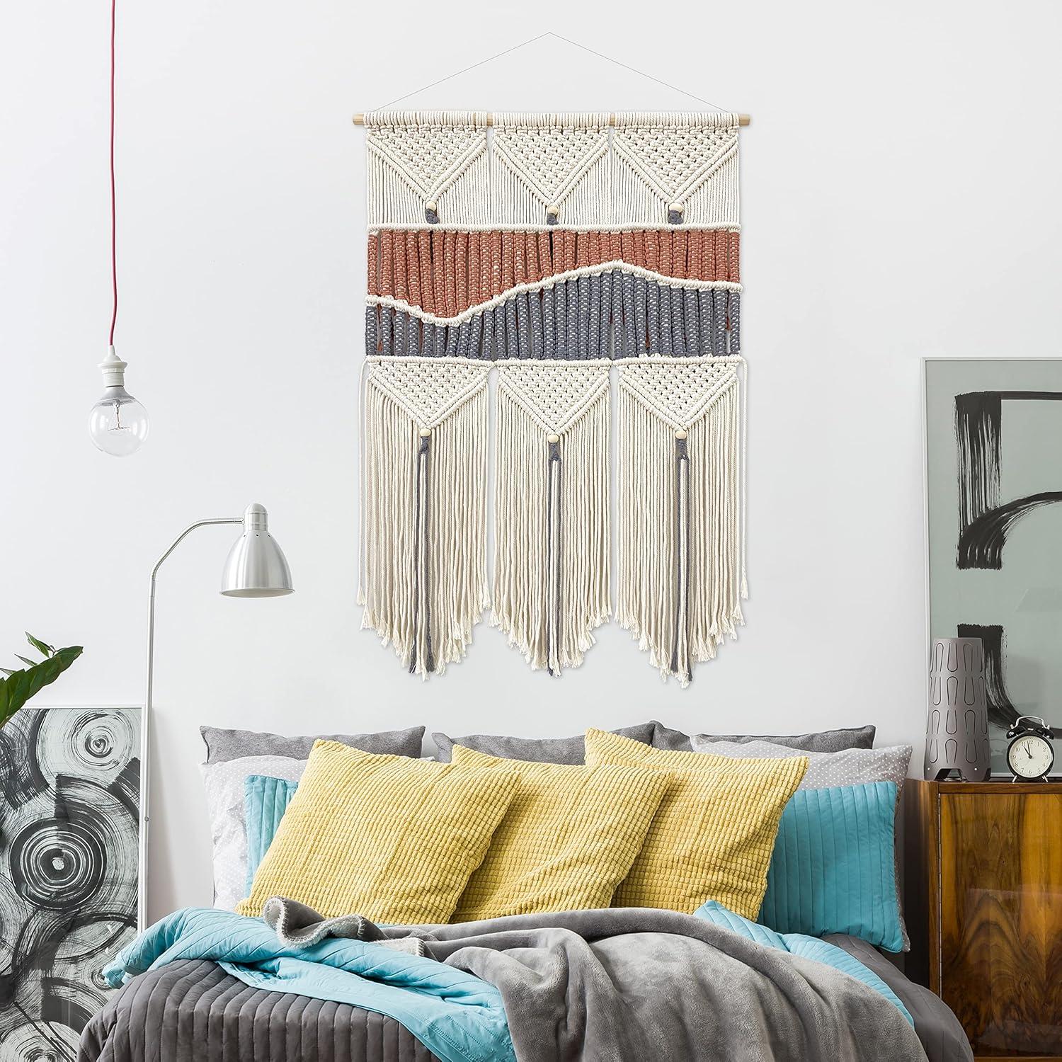 SEBKQ Macrame Wall Hanging Hand-woven Boho Wall Decor,Macrame Wall Art Tapestry for Bedroom Living Room Children's Room 17.7" L X 41.3" H