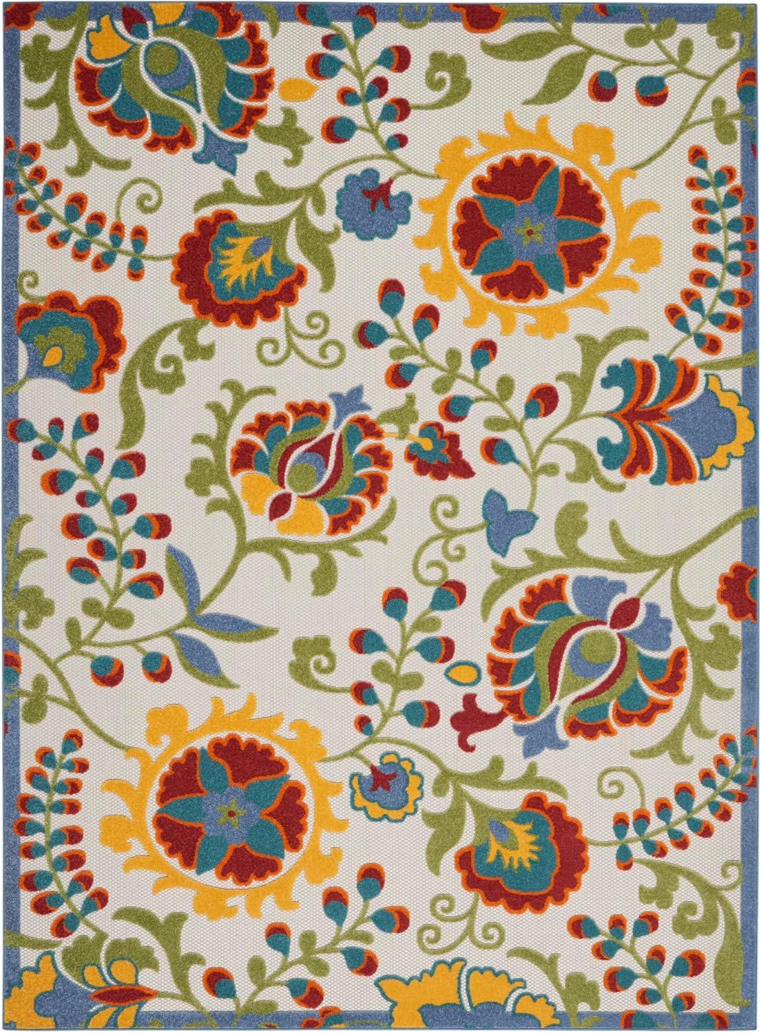 Nourison Aloha Floral Textured Flatweave High-Low Indoor Outdoor Area Rug Ivory/Multi 12' x 15'