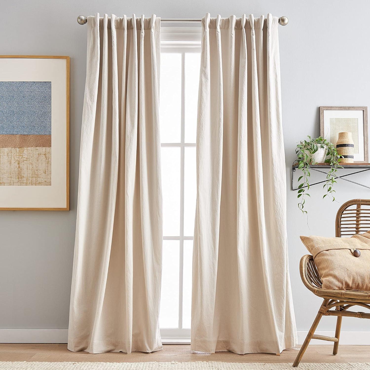 Linen Beige 95" Cotton Blend Room Darkening Curtains