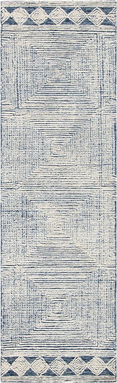 Ivory and Grey Tufted Handmade Wool Abstract Rug - 27" x 84"