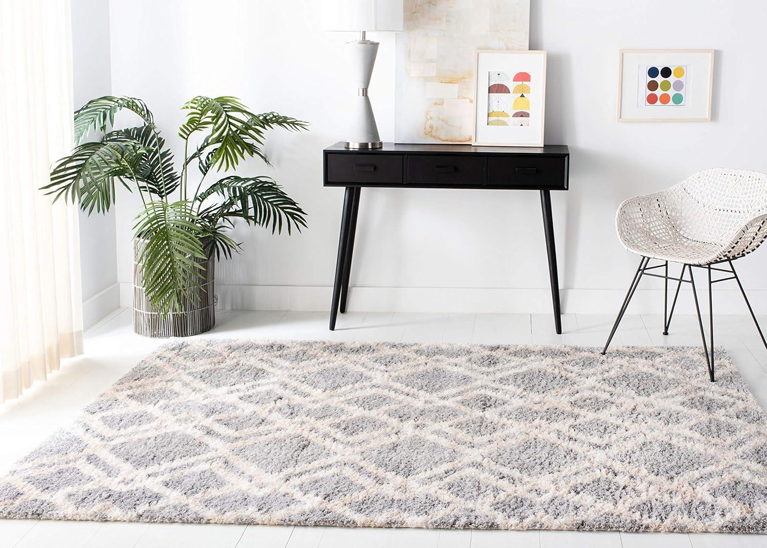 Gray and Cream 10' x 14' Shag Area Rug