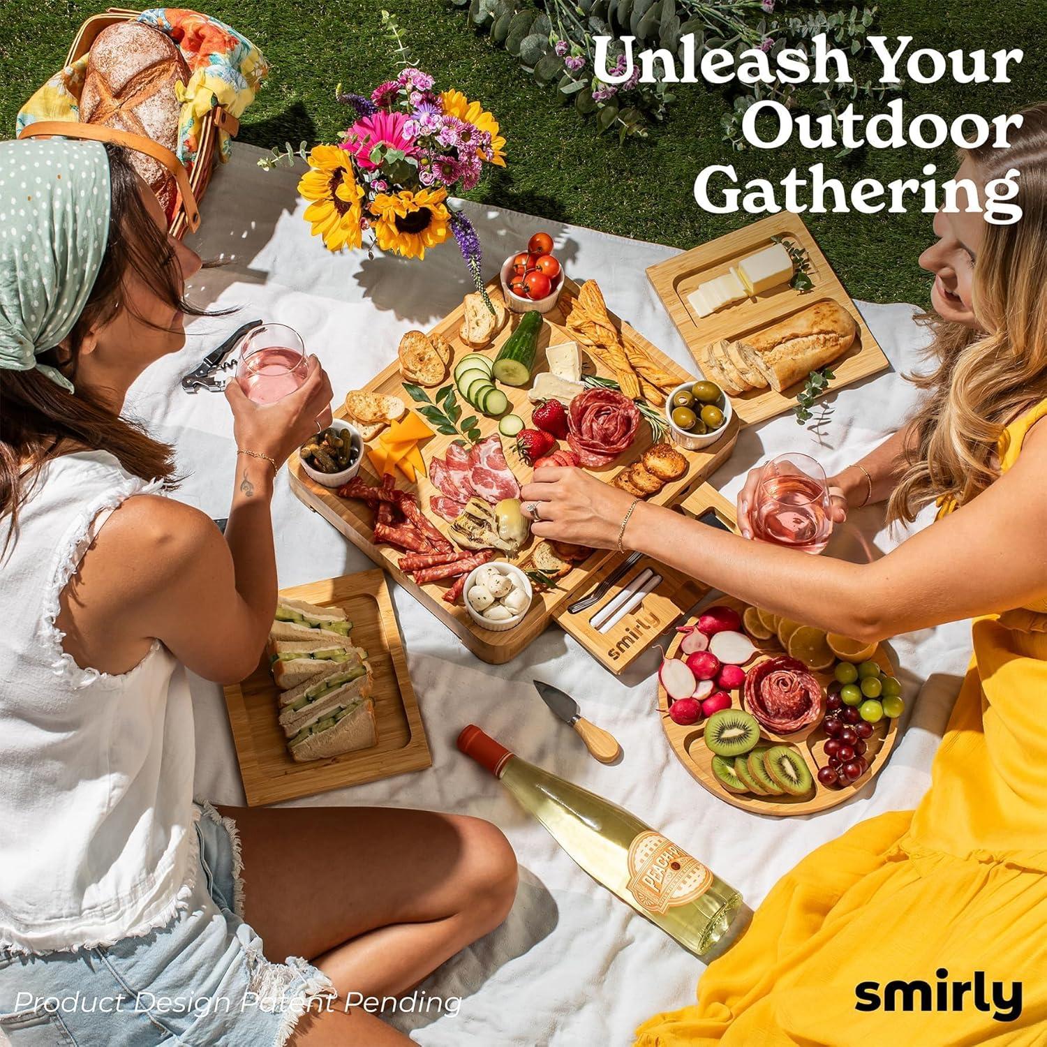 SMIRLY Charcuterie Boards Set - Large Bamboo Cheese Board Set - House Warming Gifts New Home, Wedding Gift for Couple, Bridal Shower Gift, Birthday Gifts for Women