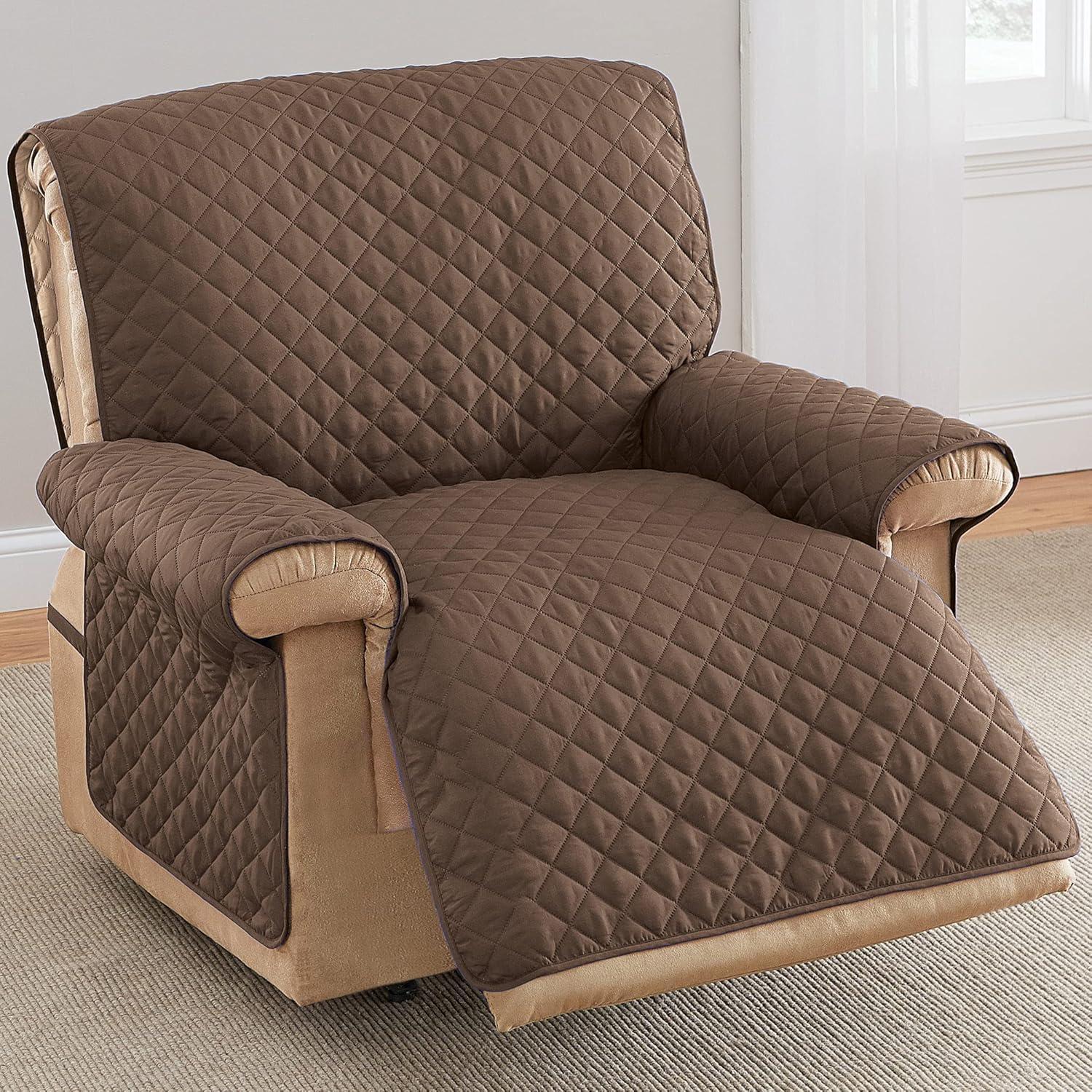 Collections Etc Reversible Quilted Jumbo Recliner Cover, Spill-Resistant with Ties - Covers Seat Bottom, Seat Back and 2 Seat Arms (Jumbo Recliner, Burgundy/Taupe)