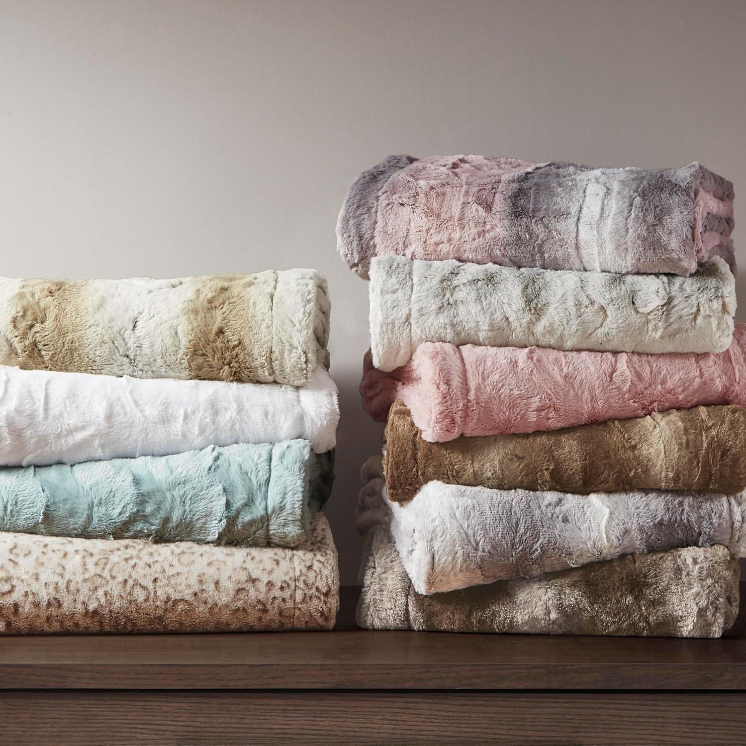 80"x96" Marselle Faux Fur Oversized Bed Throw Blanket Tan