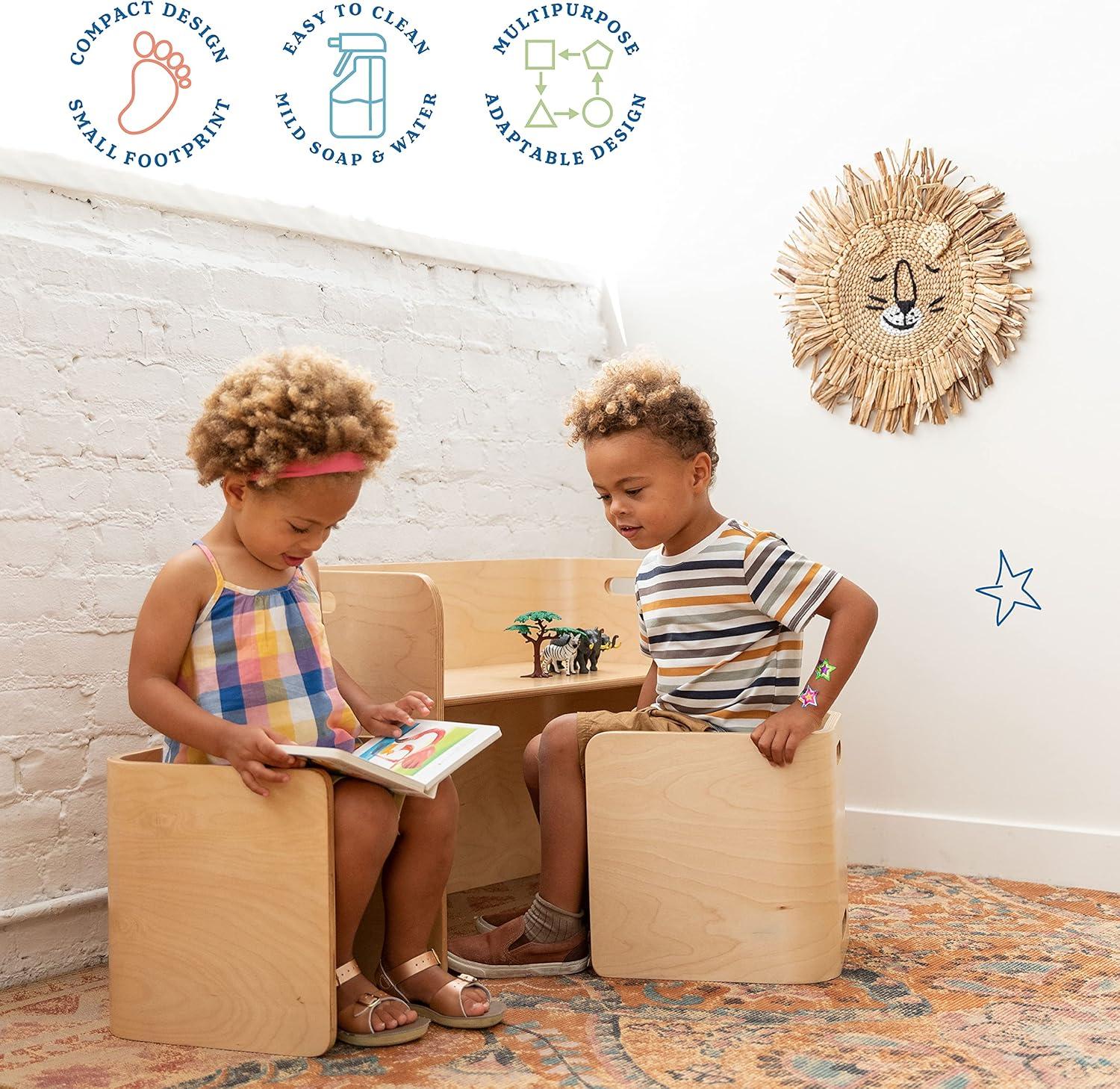 ECR4Kids Bentwood Multipurpose Table and Chair Set, Natural, 3-Piece