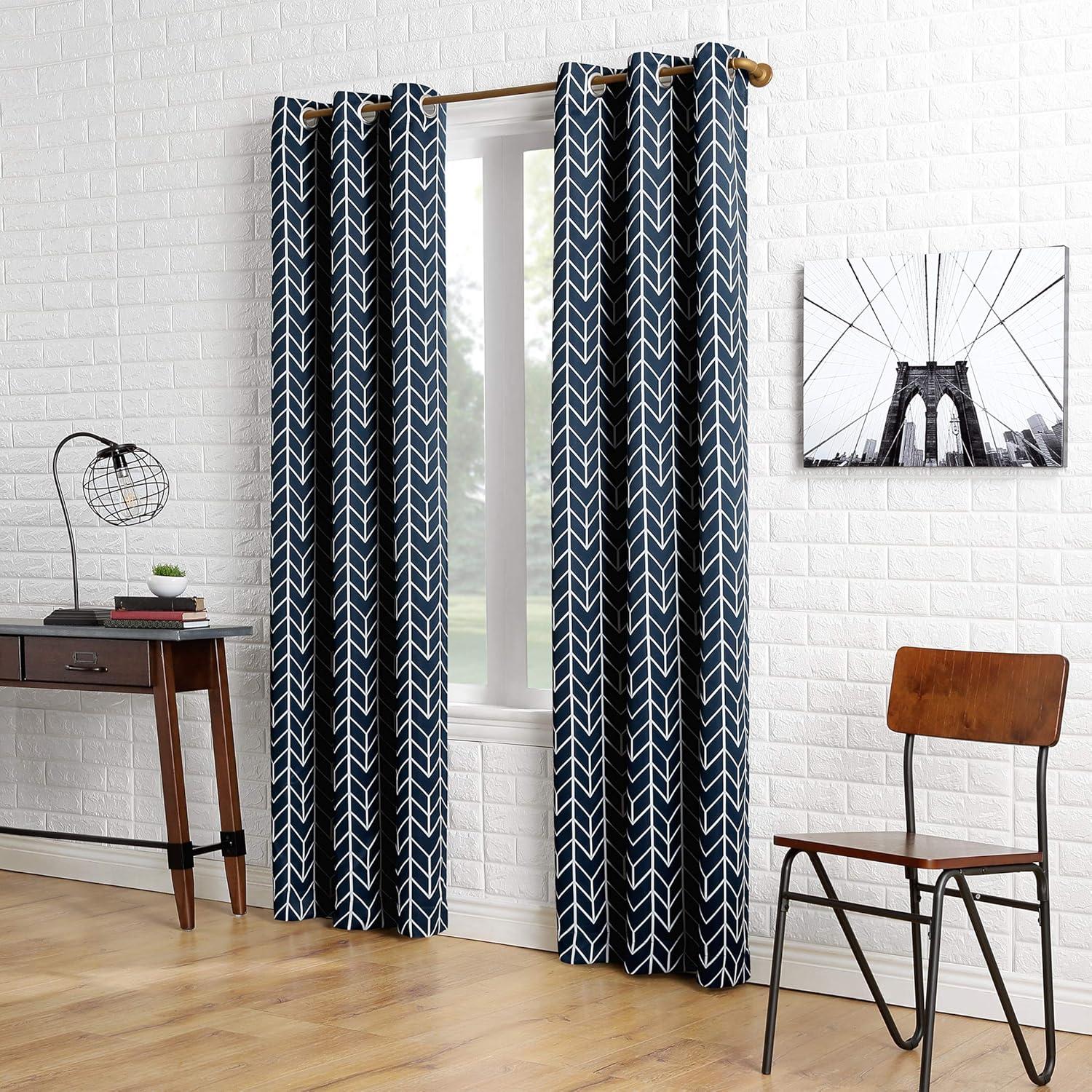 84"x40" Kenwood Chevron Blackout Grommet Top Curtain Panel Navy - Sun Zero: Thermal Insulated, Noise Reduction, Energy Efficient