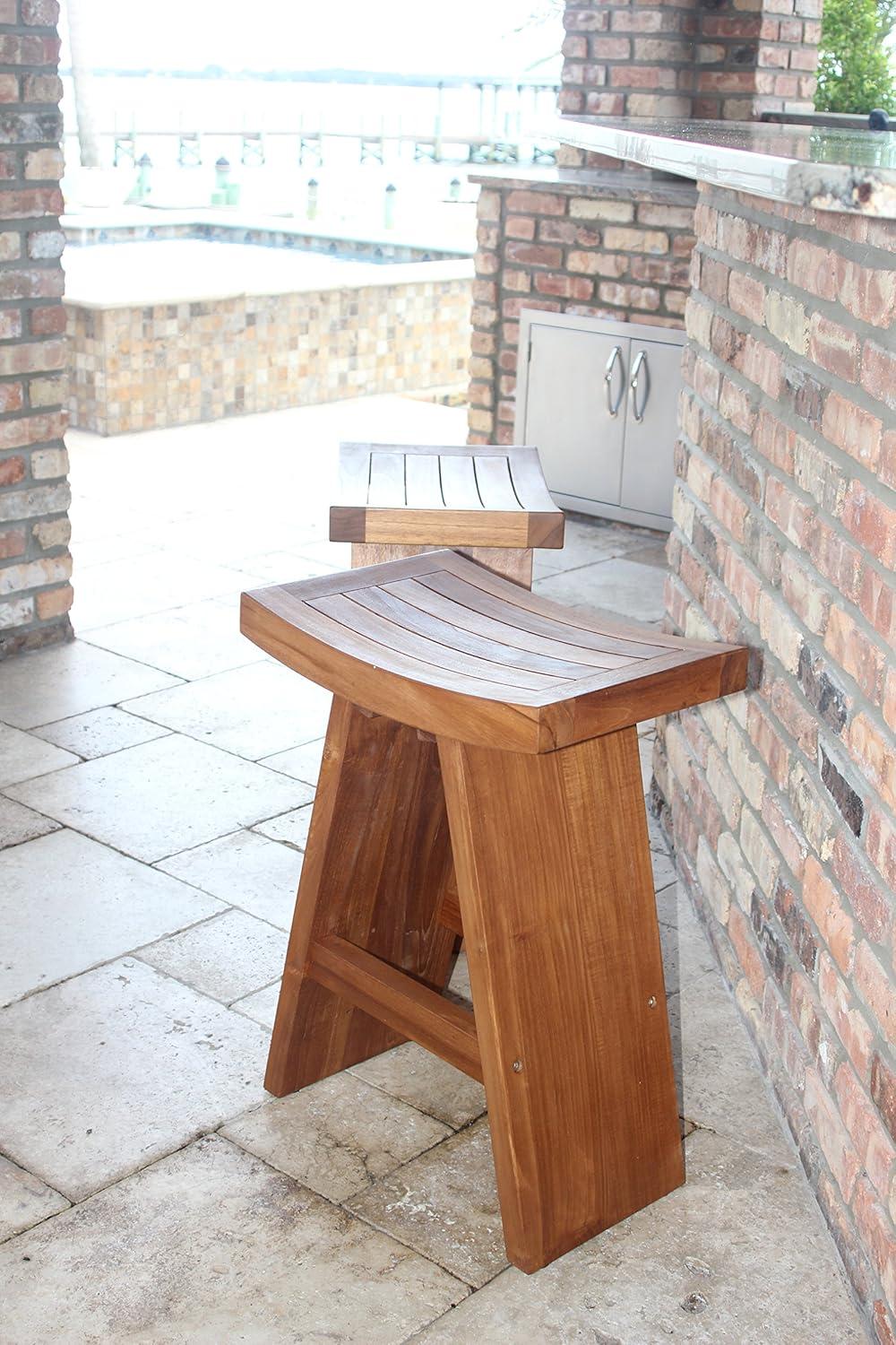 24" Tall Teak Wood Asian-Style Counter Stool