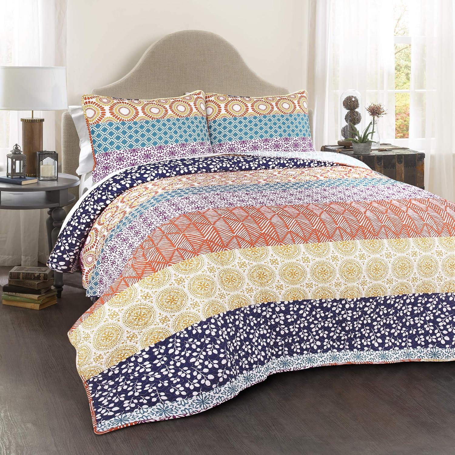 Lush Decor Bohemian 100% Cotton Reversible 3-Piece Quilt Set