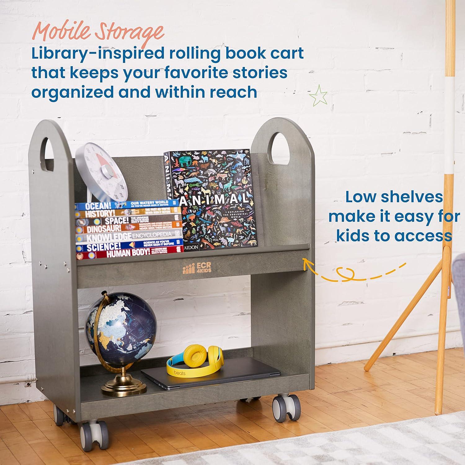 Grey Wash Birch Mobile Book Cart with Timer