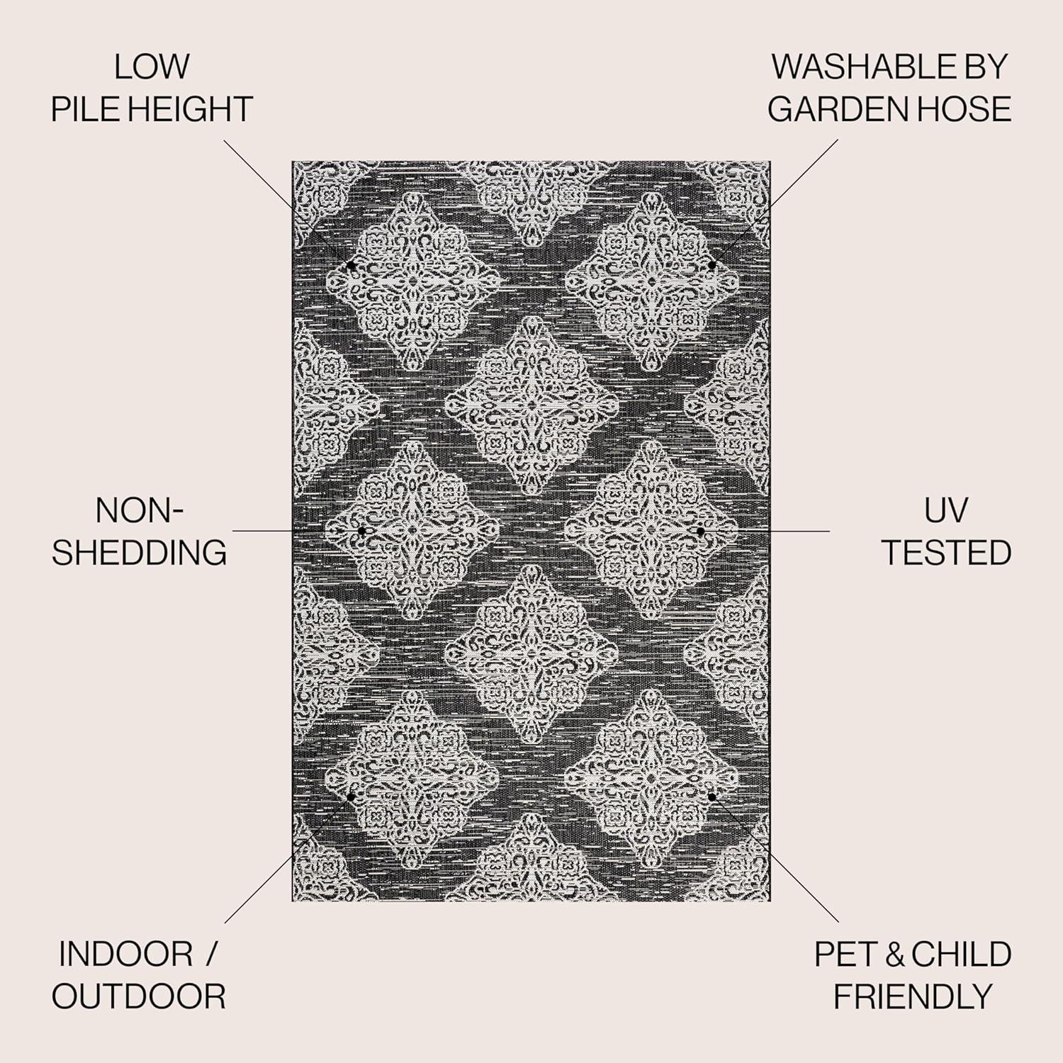 JONATHAN Y SMB121B-3 Tuscany Ornate Medallions Black/Ivory 3 ft. x 5 ft. Indoor/Outdoor Area Rug, Casual, Pet Friendly, Stain Resistant, Easy to Clean, for Patio, Living Room; Kitchen, Bedroom