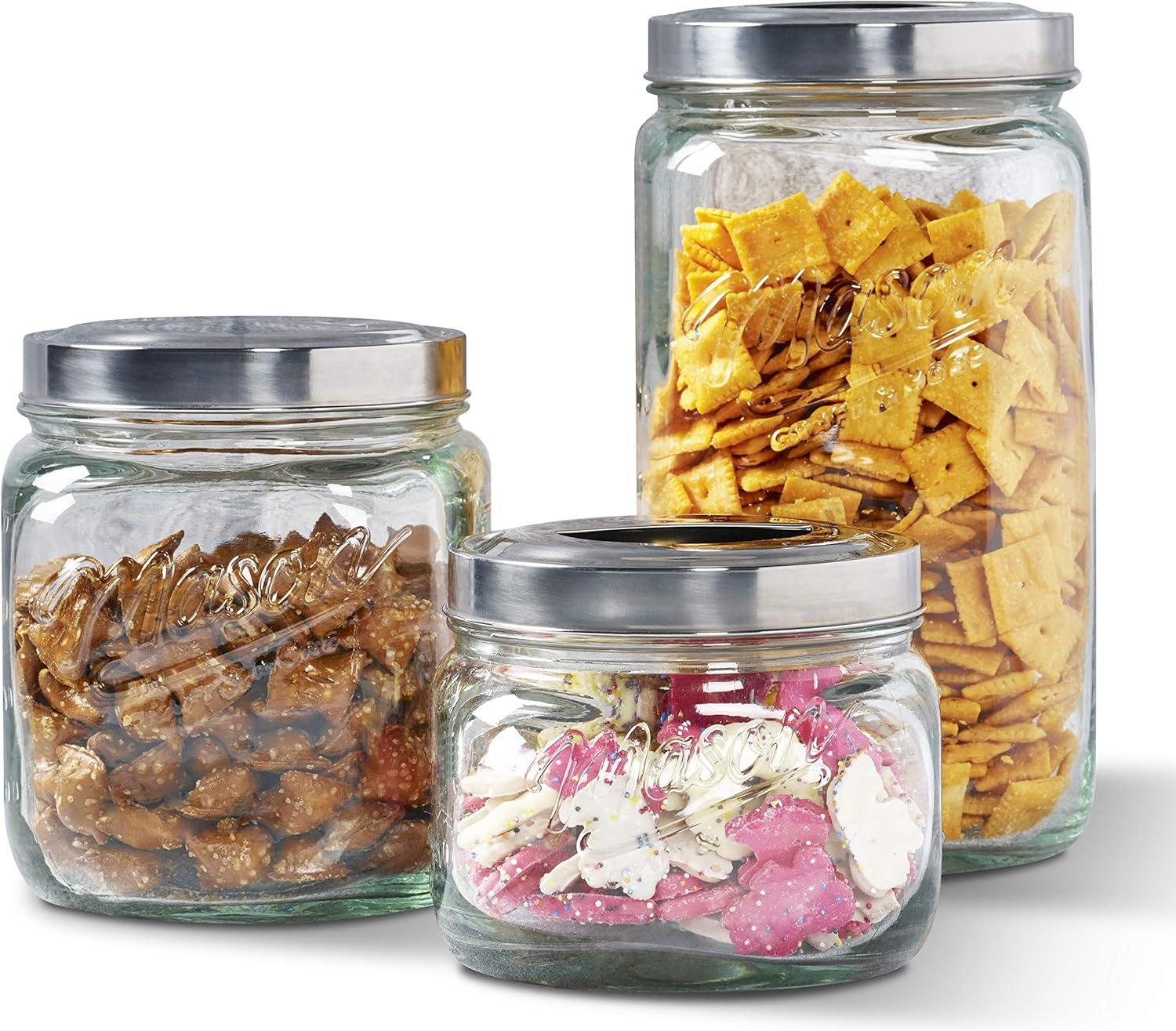 Mason Craft & More 3 Piece Square Glass Canister Set With Pop Up Lid