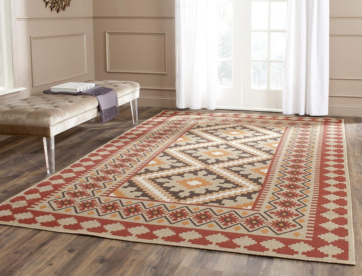 Veranda Red Natural Square Easy-Care Outdoor Area Rug, 5'3"