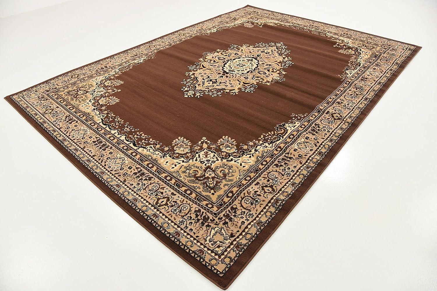 Handmade Brown Medallion 9' x 12' Easy-Care Synthetic Area Rug