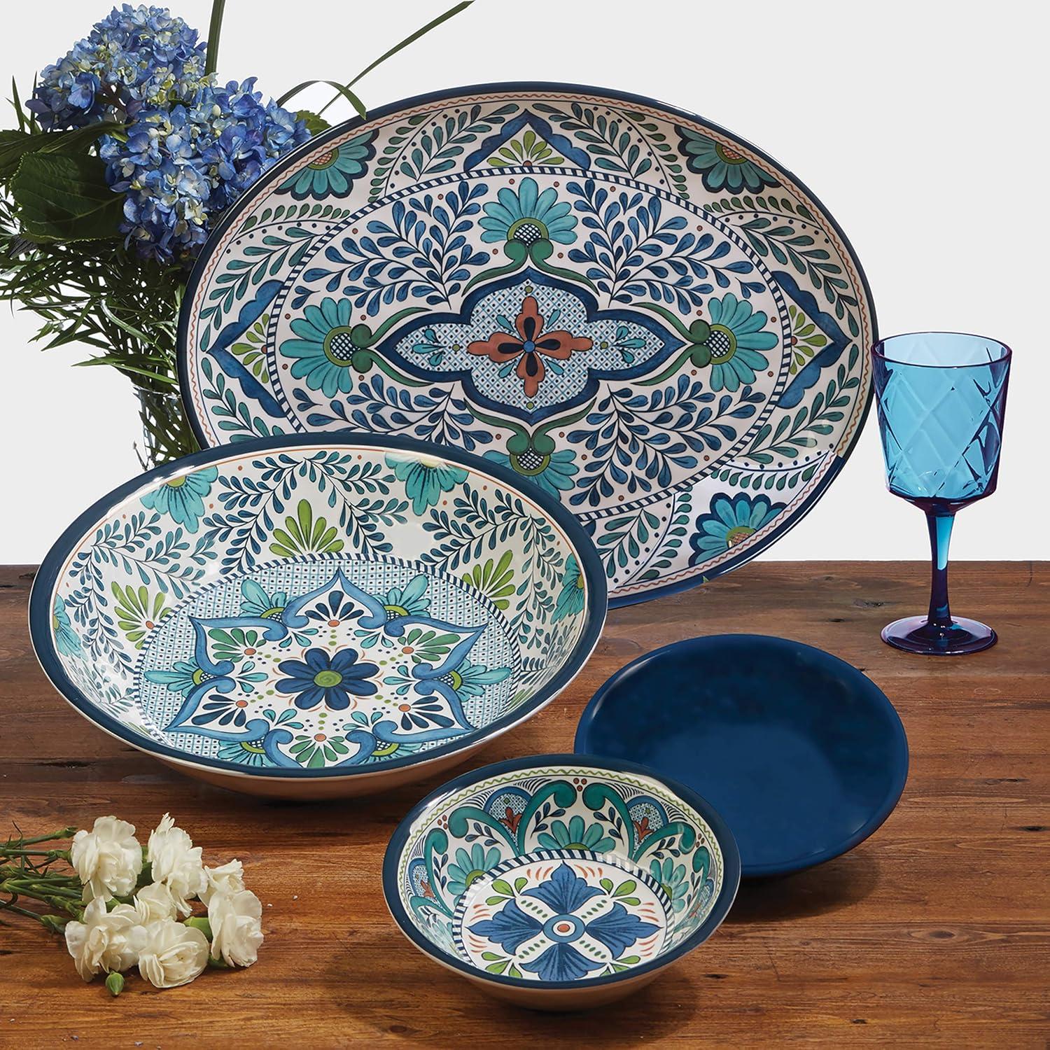 Talavera Blue and Aqua Melamine Round Serving Platters, Set of 2