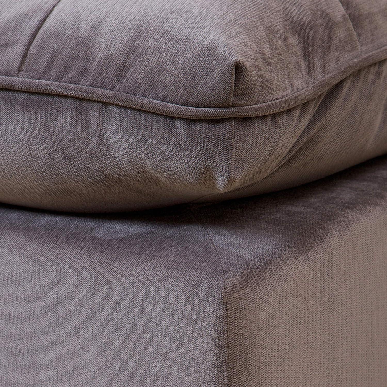 Cordoba Grey Fabric Button Tufted Ottoman with Espresso Legs