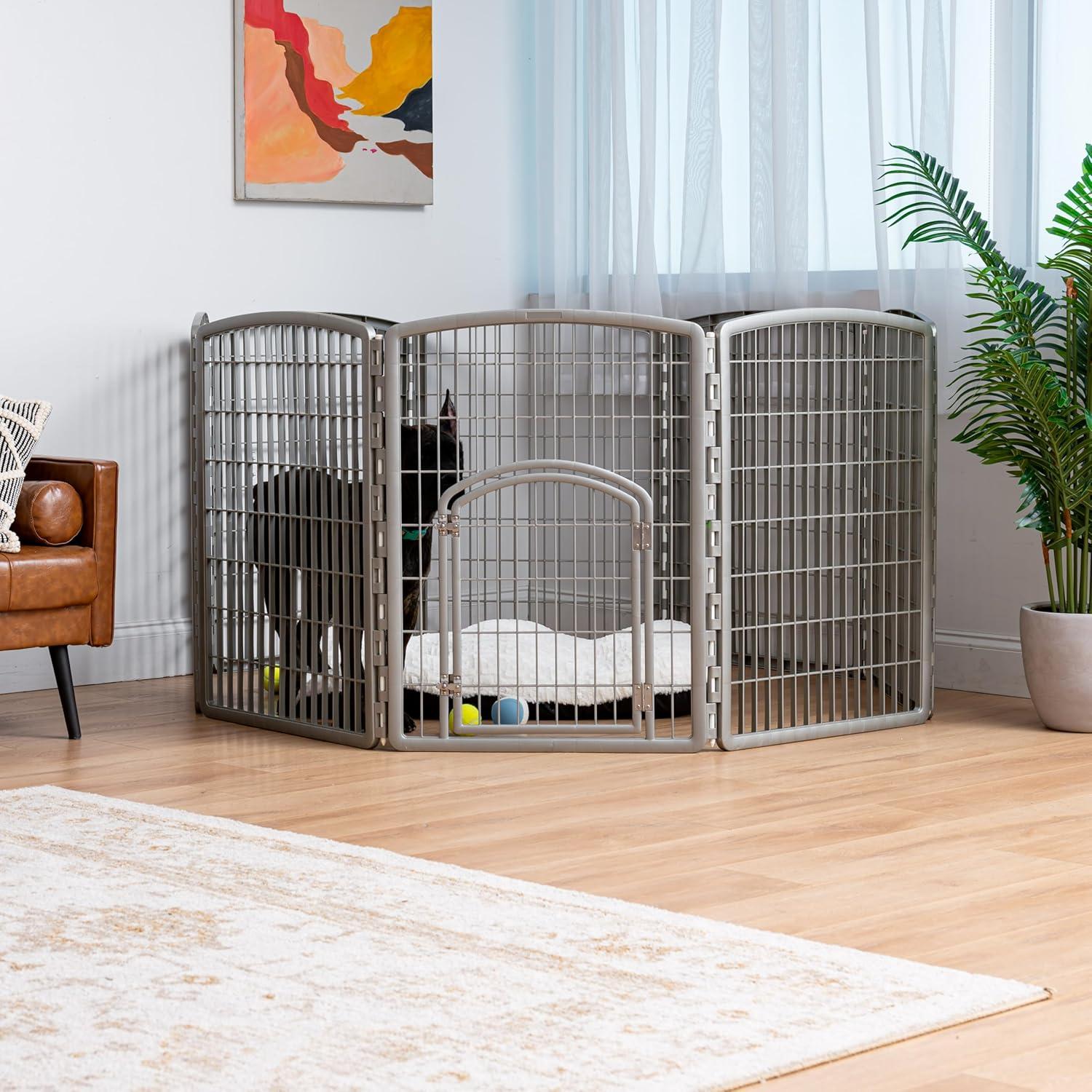 IRIS USA 4-8Panel 24/34"H Plastic Pet Playpen with Door