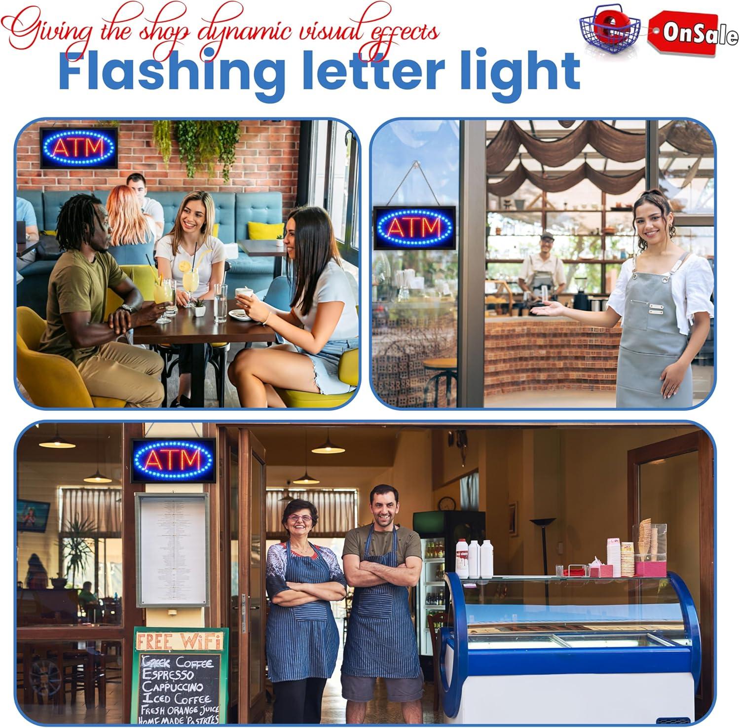 LED Neon Light ATM Sign With Animation On/off and Power On/Off two Switchs for Business B86