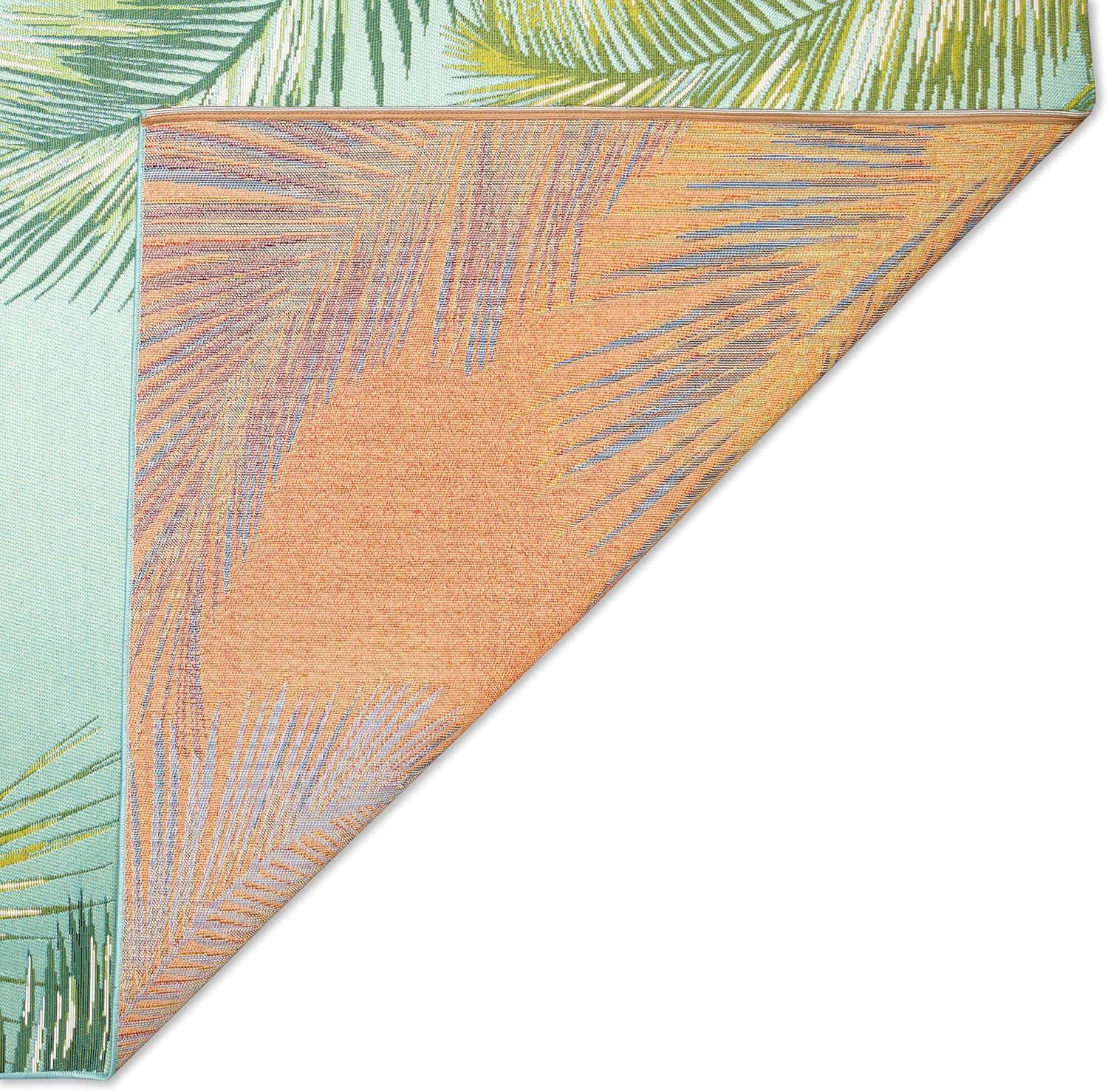 Aqua and Green Palm Leaf Indoor/Outdoor Rectangular Rug